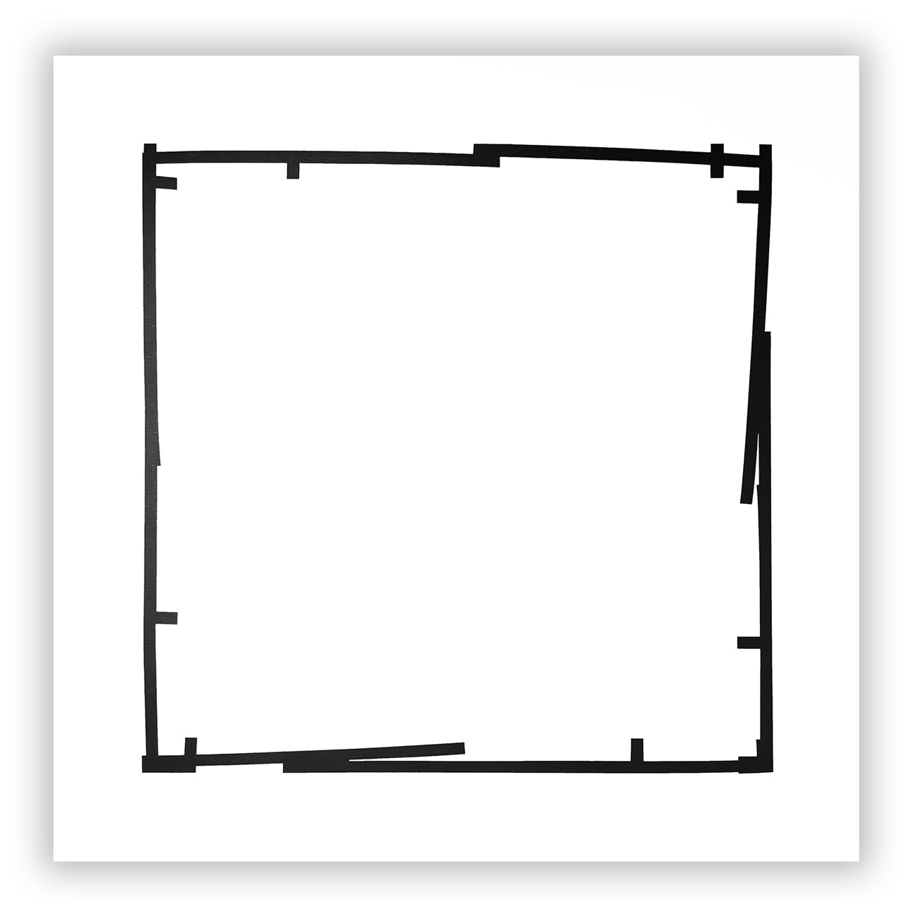 A black and white drawing of a square frame.