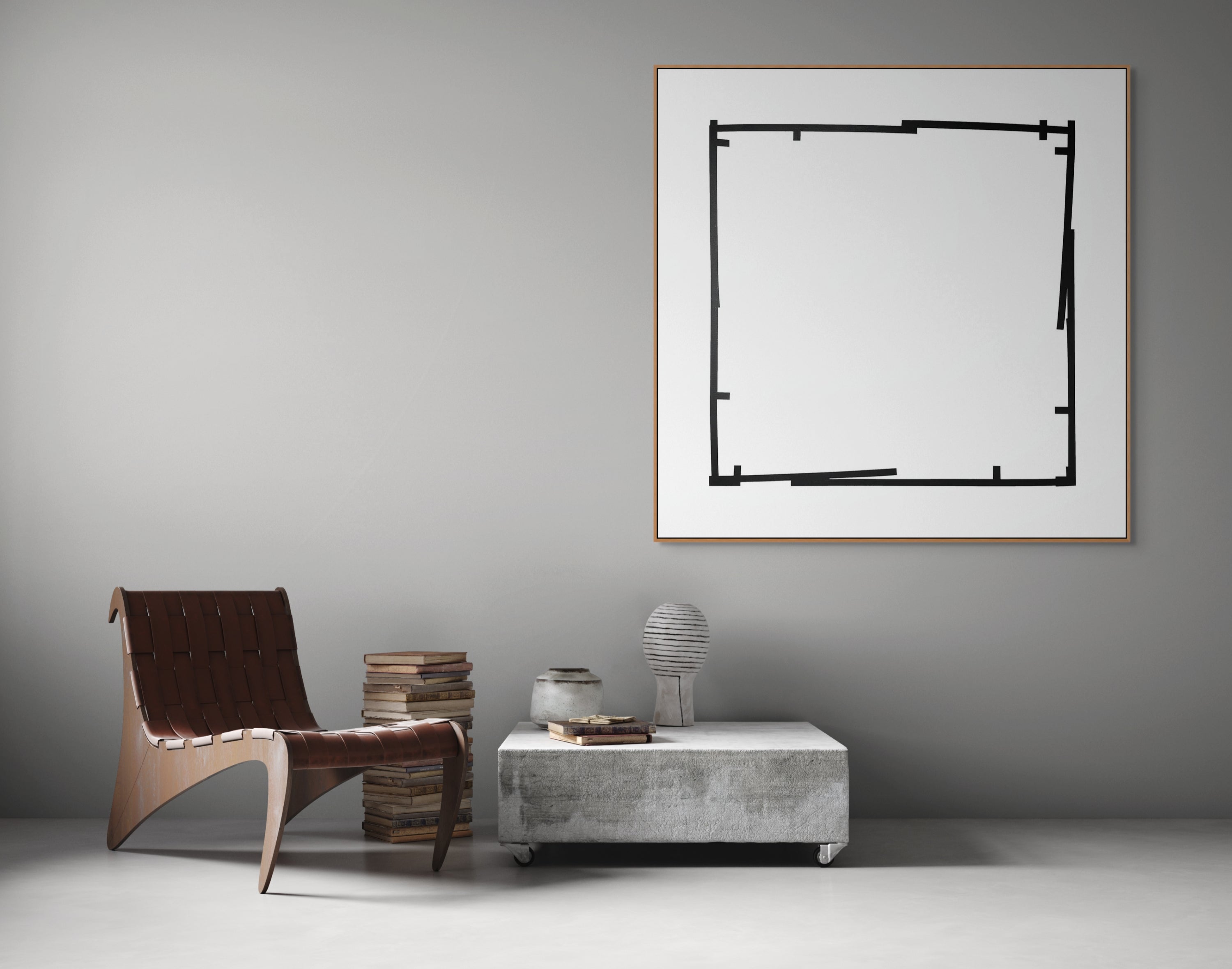 A black and white drawing of a square frame.