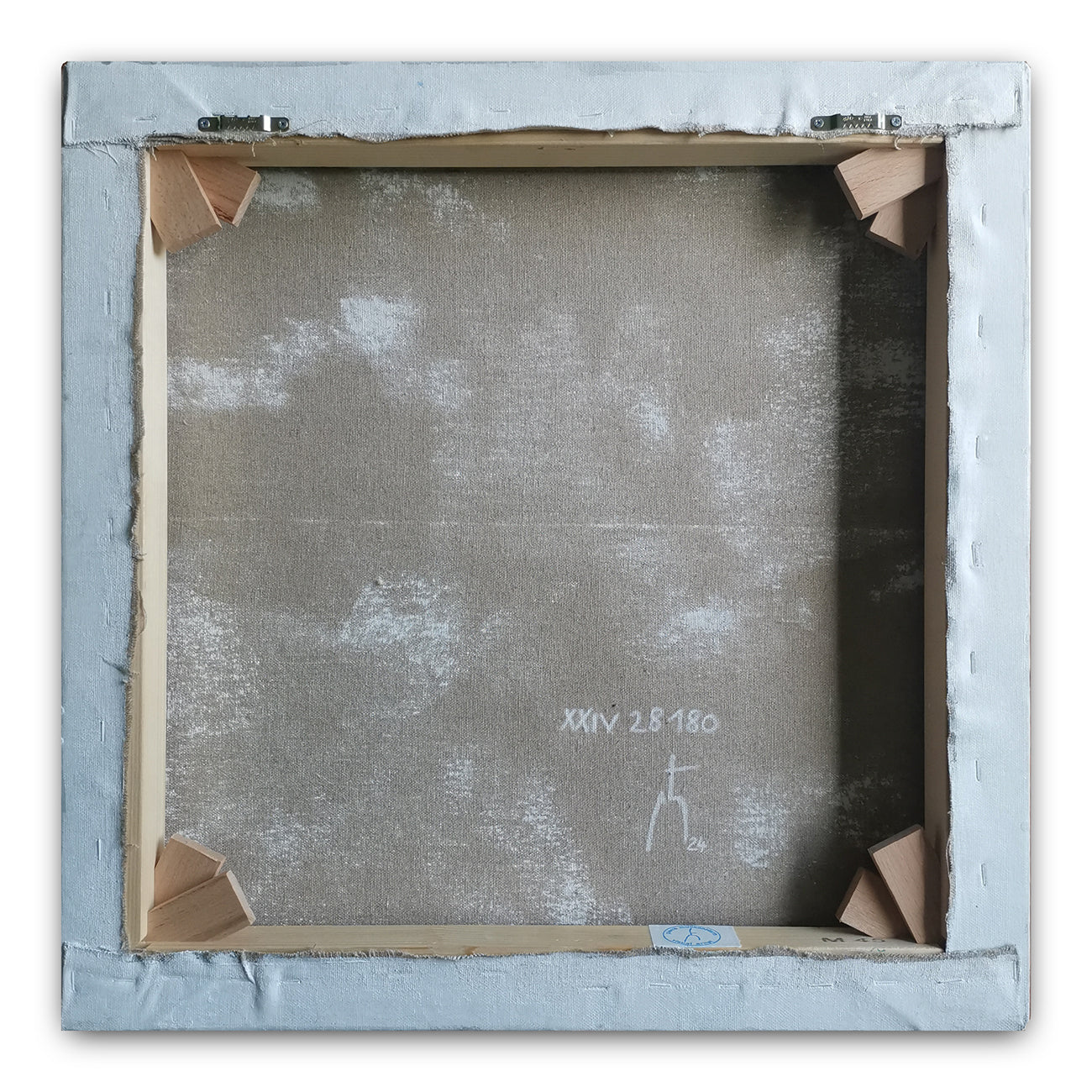 A black and white painting on a white wall.