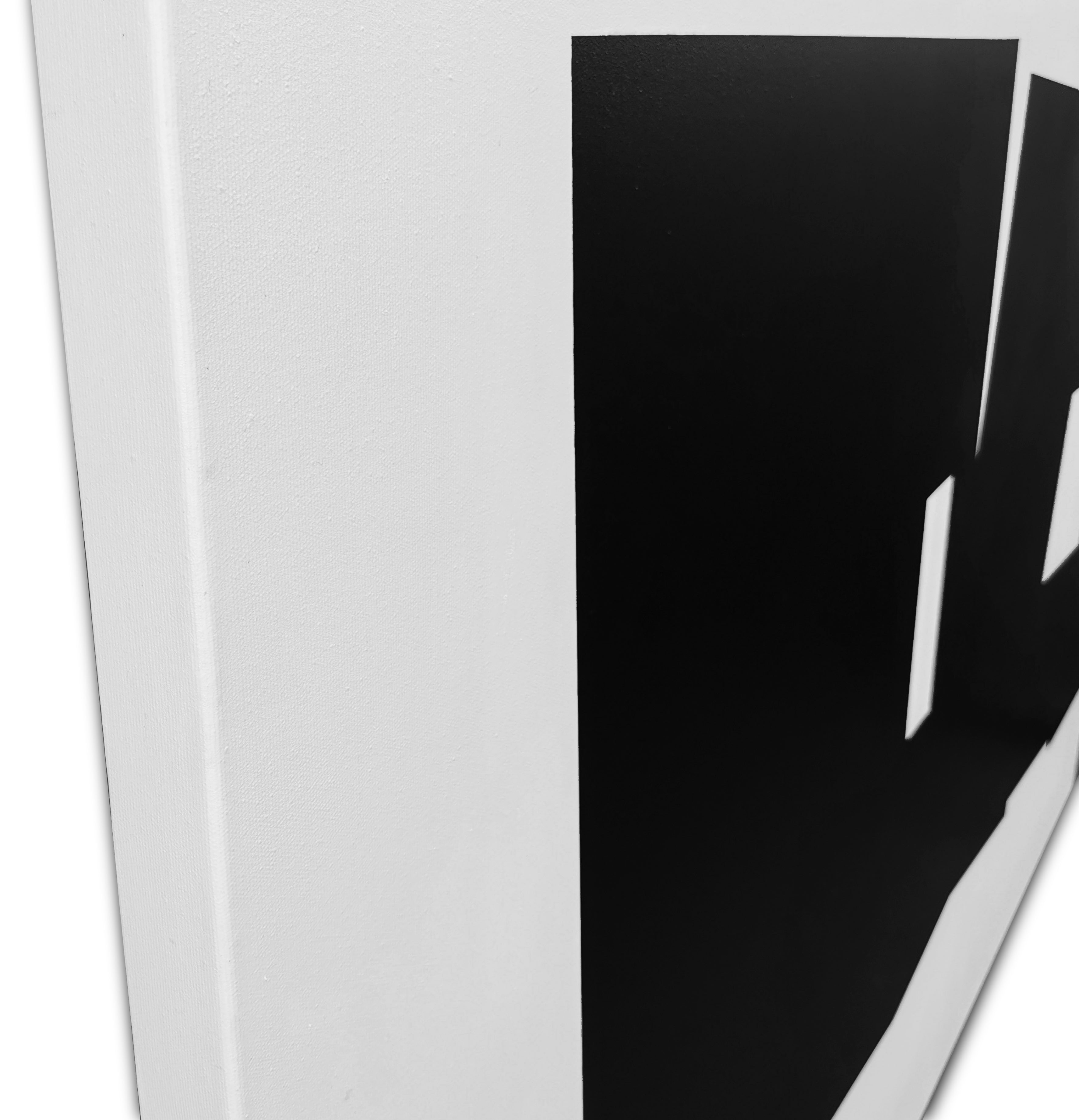 A black and white poster with the word DON cut out of it.