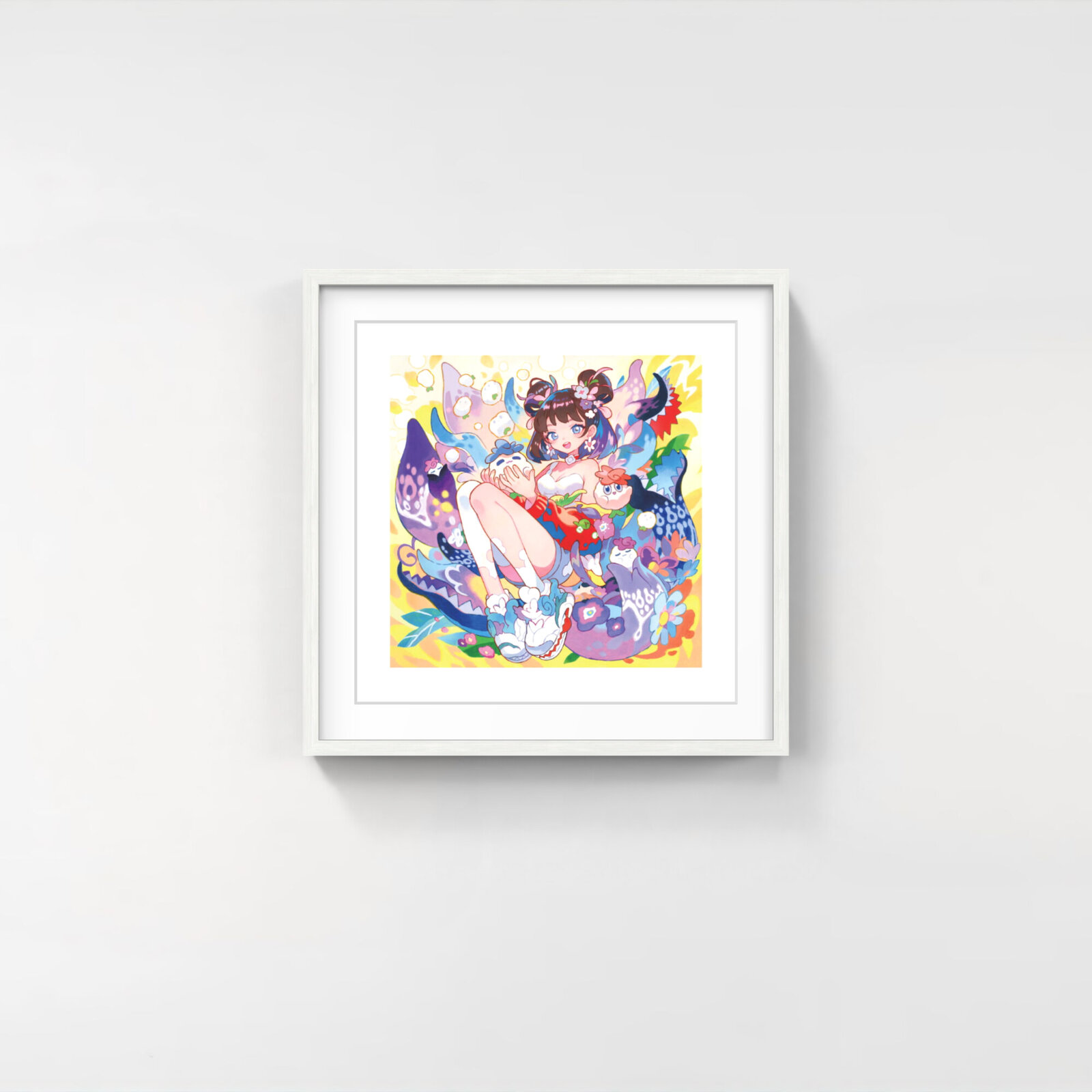 A colorful illustration of a seated figure surrounded by whimsical creatures and abstract shapes.