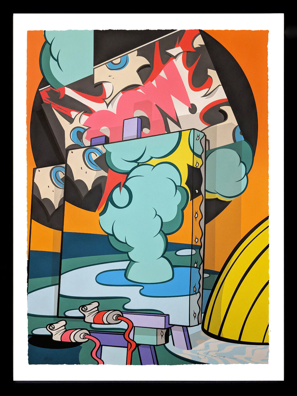 A painting of a man with smoke coming out of his mouth.