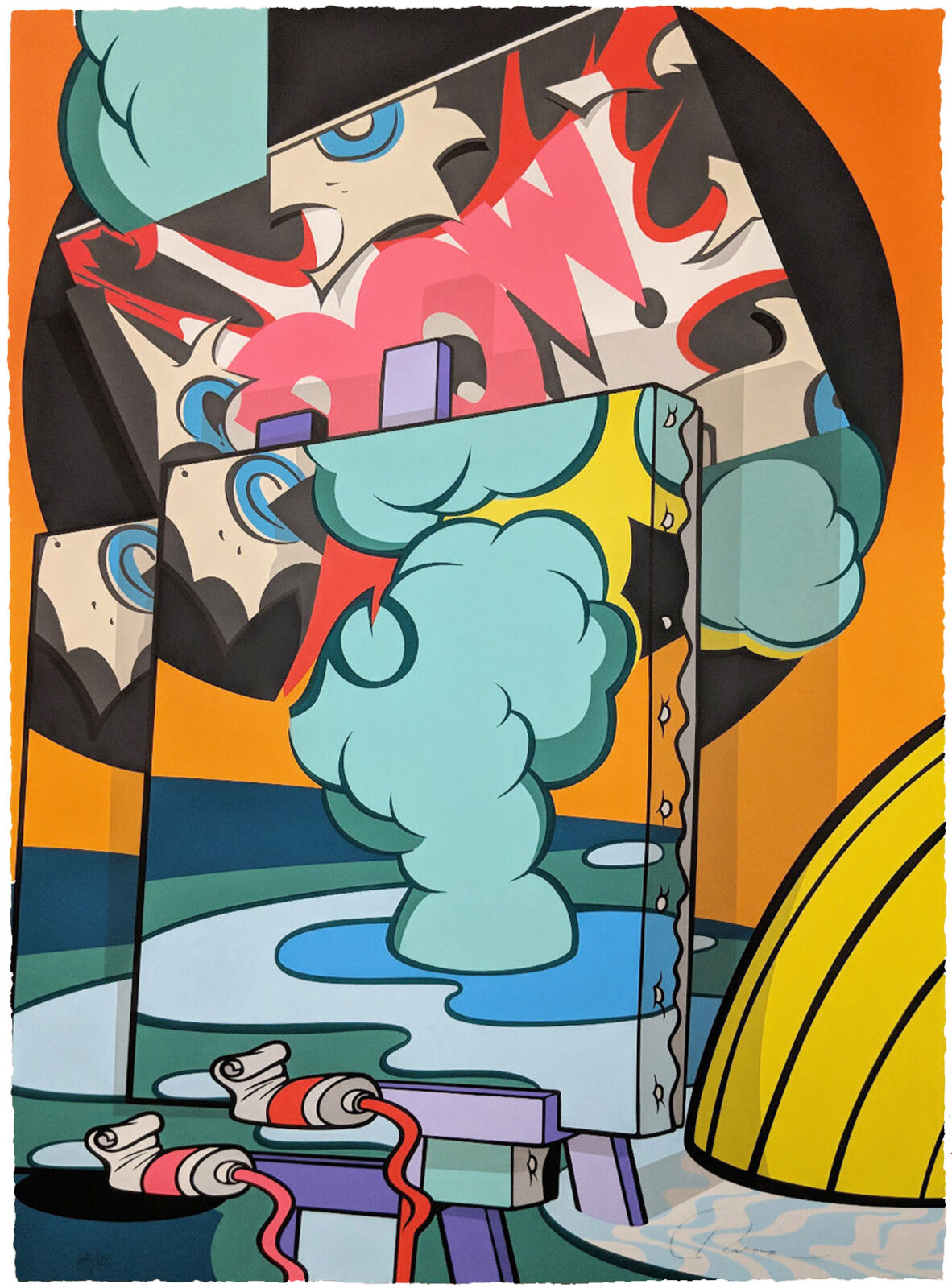 A painting of a man with smoke coming out of his mouth.