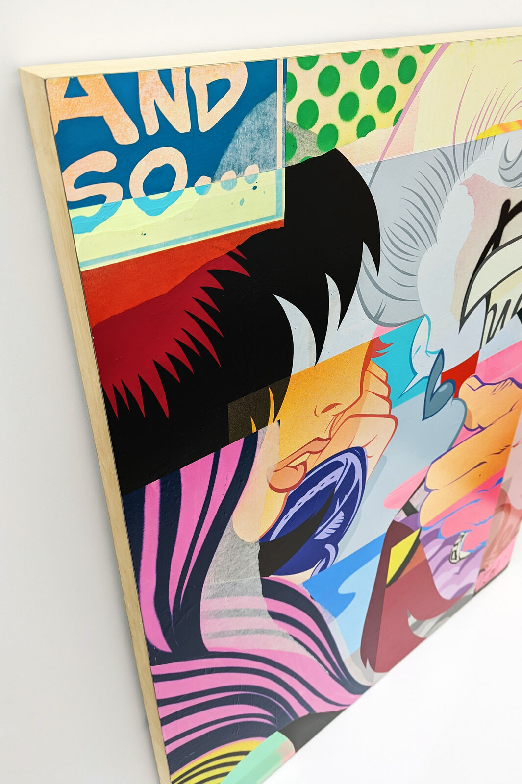 A painting of a woman with a cigarette in her mouth.