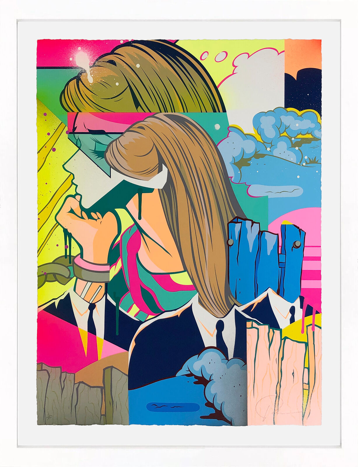 A painting of a woman smoking a cigarette. 