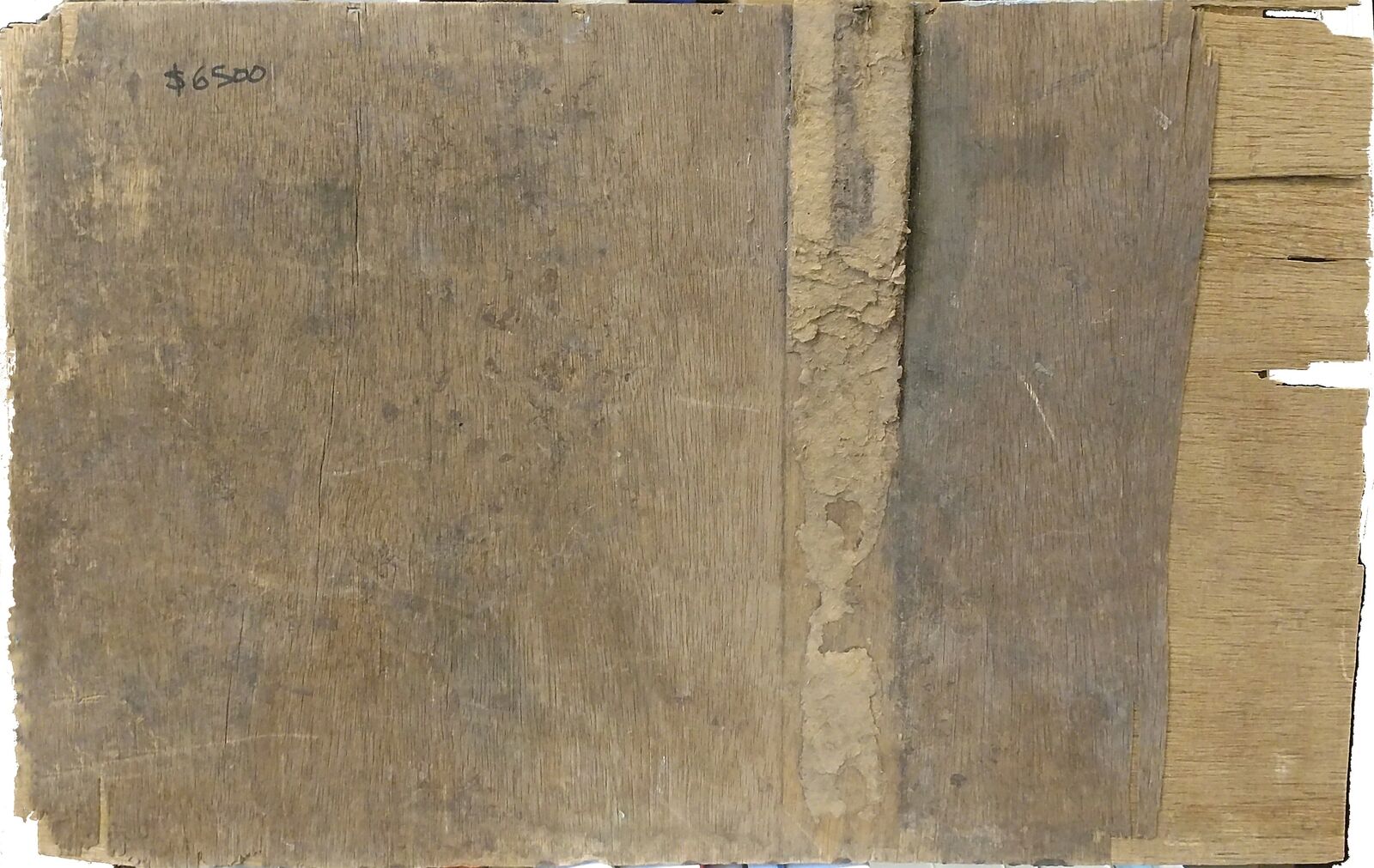 A painting of a truck on a piece of wood.