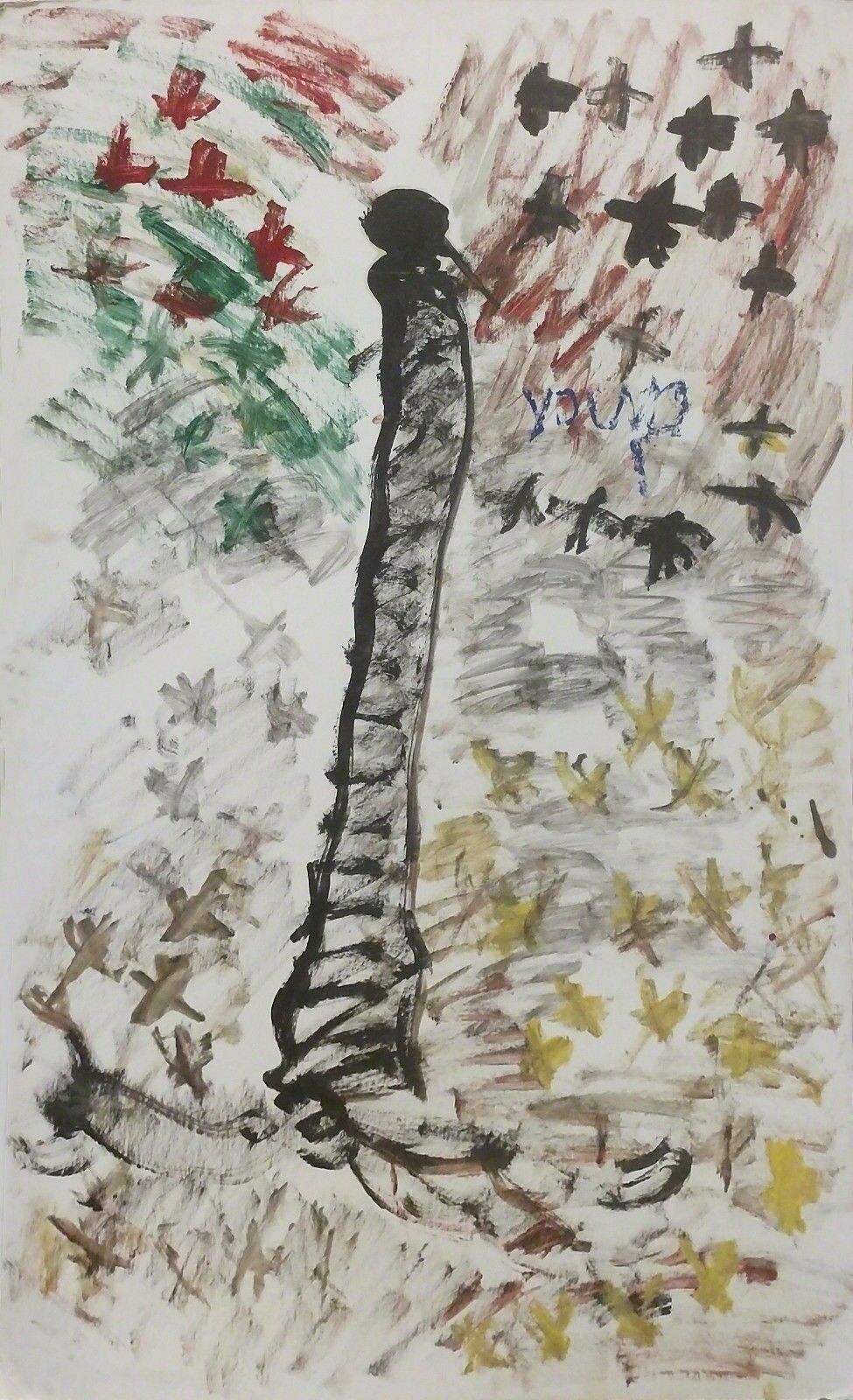 A child's drawing of a tall tower surrounded by stars.