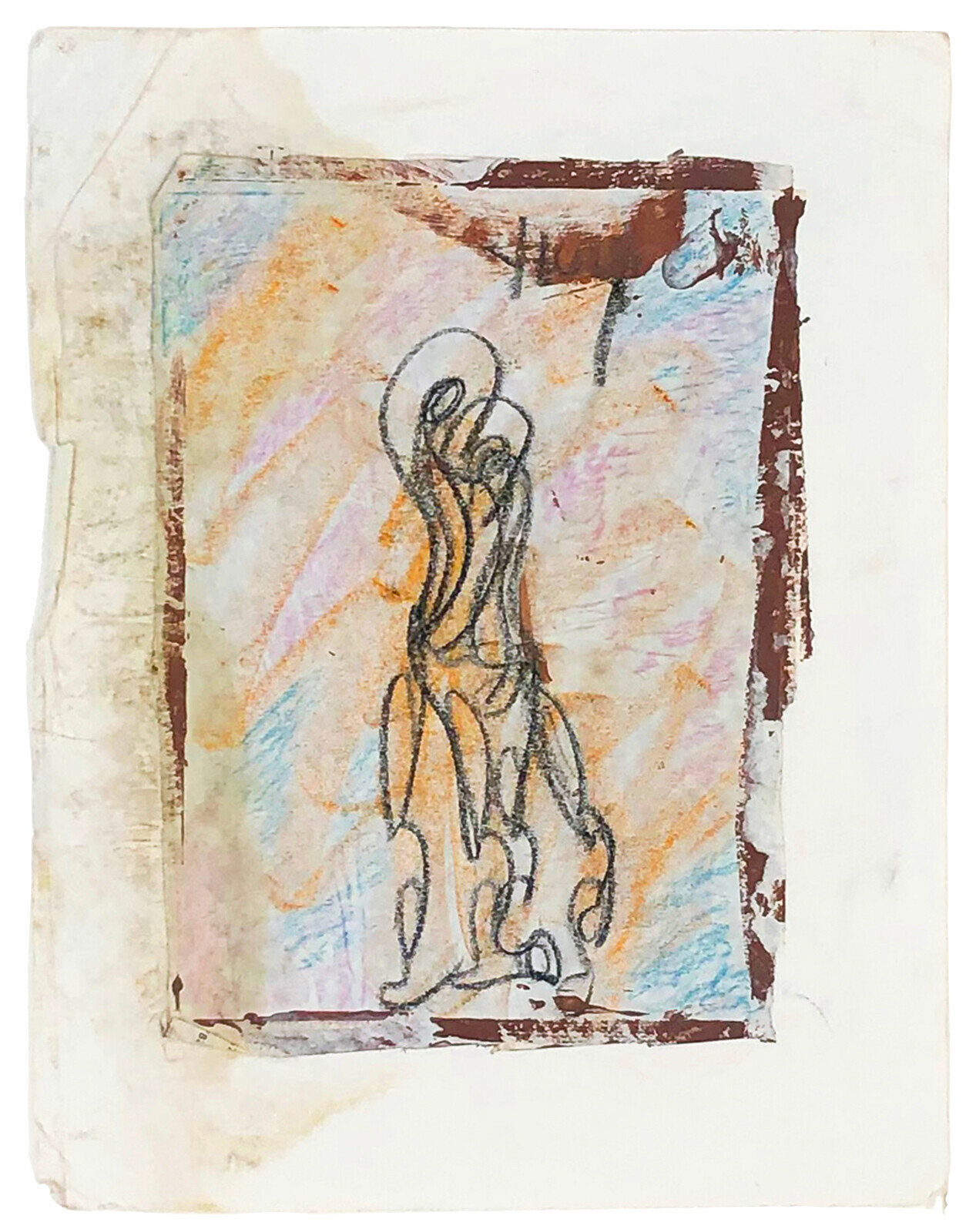 A drawing of a woman standing in front of a window.