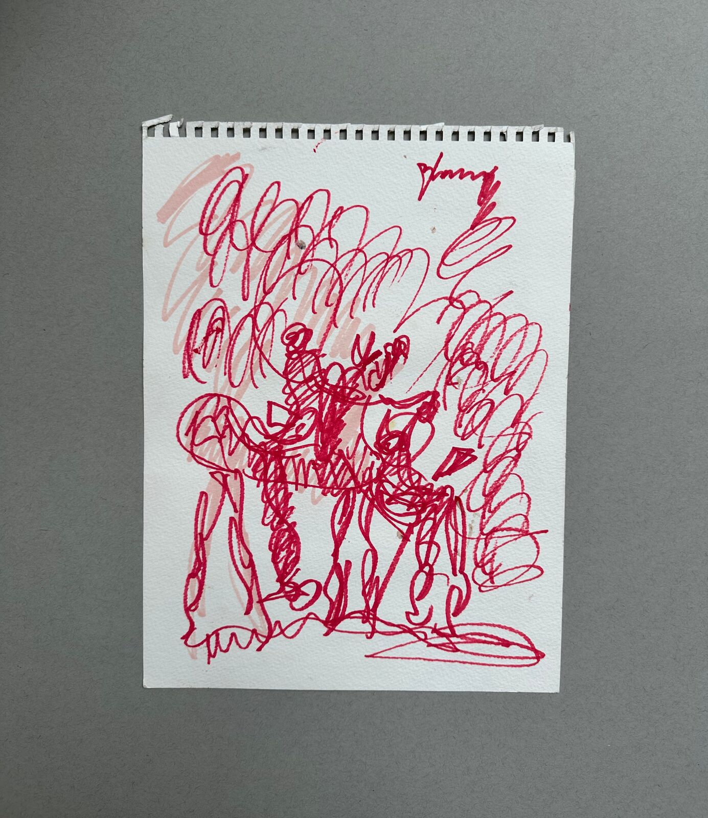 Untitled double-sided (red horse & figures/yellow figures or women) by Purvis Young, circa 1990s