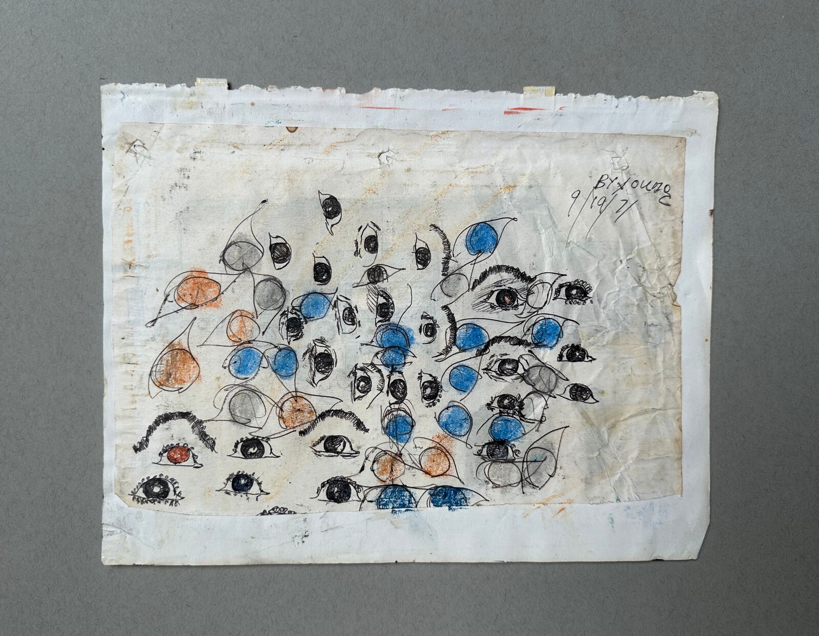 Untitled double-sided work (eyes and trees) by Purvis Young, 1971