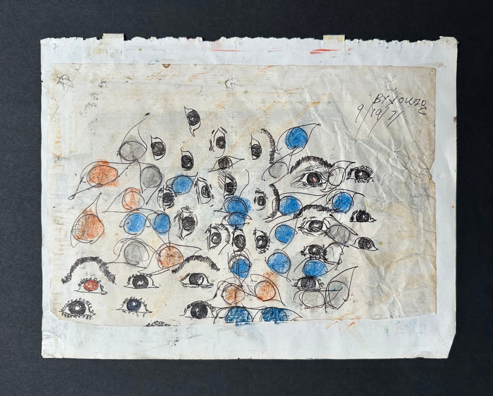 Artwork by Purvis Young, Untitled double-sided work (eyes and trees), Made of Mixed media on paper 
