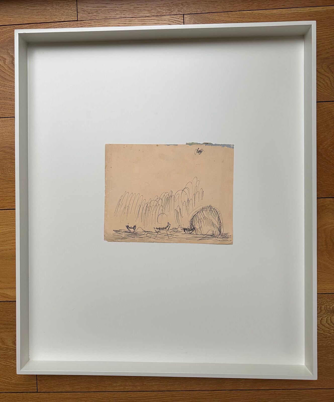 Artwork by Purvis Young, Untitled drawing of boats in the ocean, Made of Ink on paper sign 