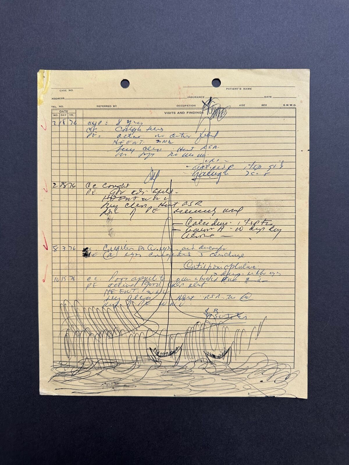 Artwork by Purvis Young, Untitled drawing of boats on water, Made of Pen on paper medical document 