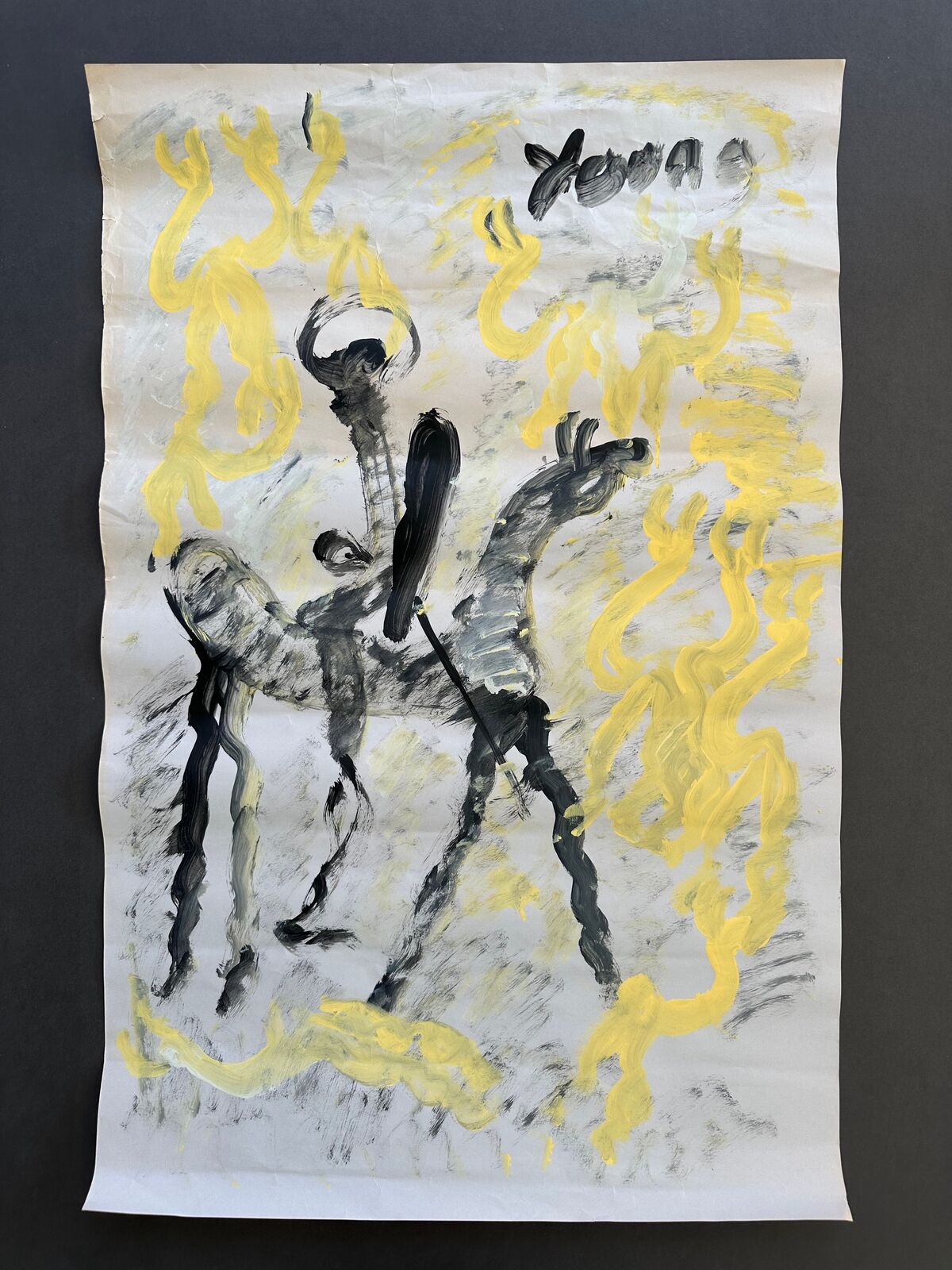 Untitled painting of figure on horse by Purvis Young, circa 1990