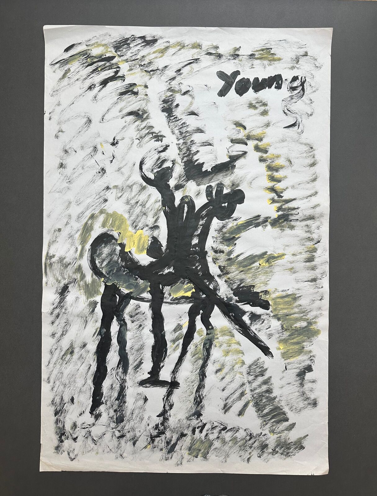 Untitled painting of man on horse by Purvis Young, circa 1990s