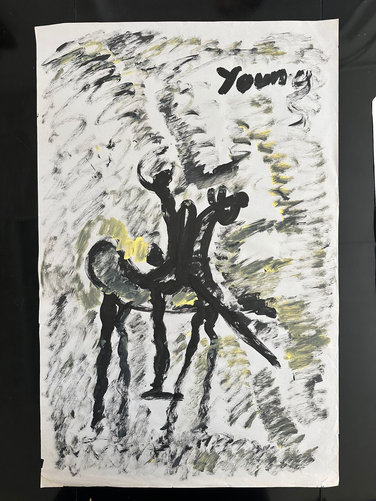 Artwork by Purvis Young, Untitled painting of man on horse, Made of Paint on newsprint 