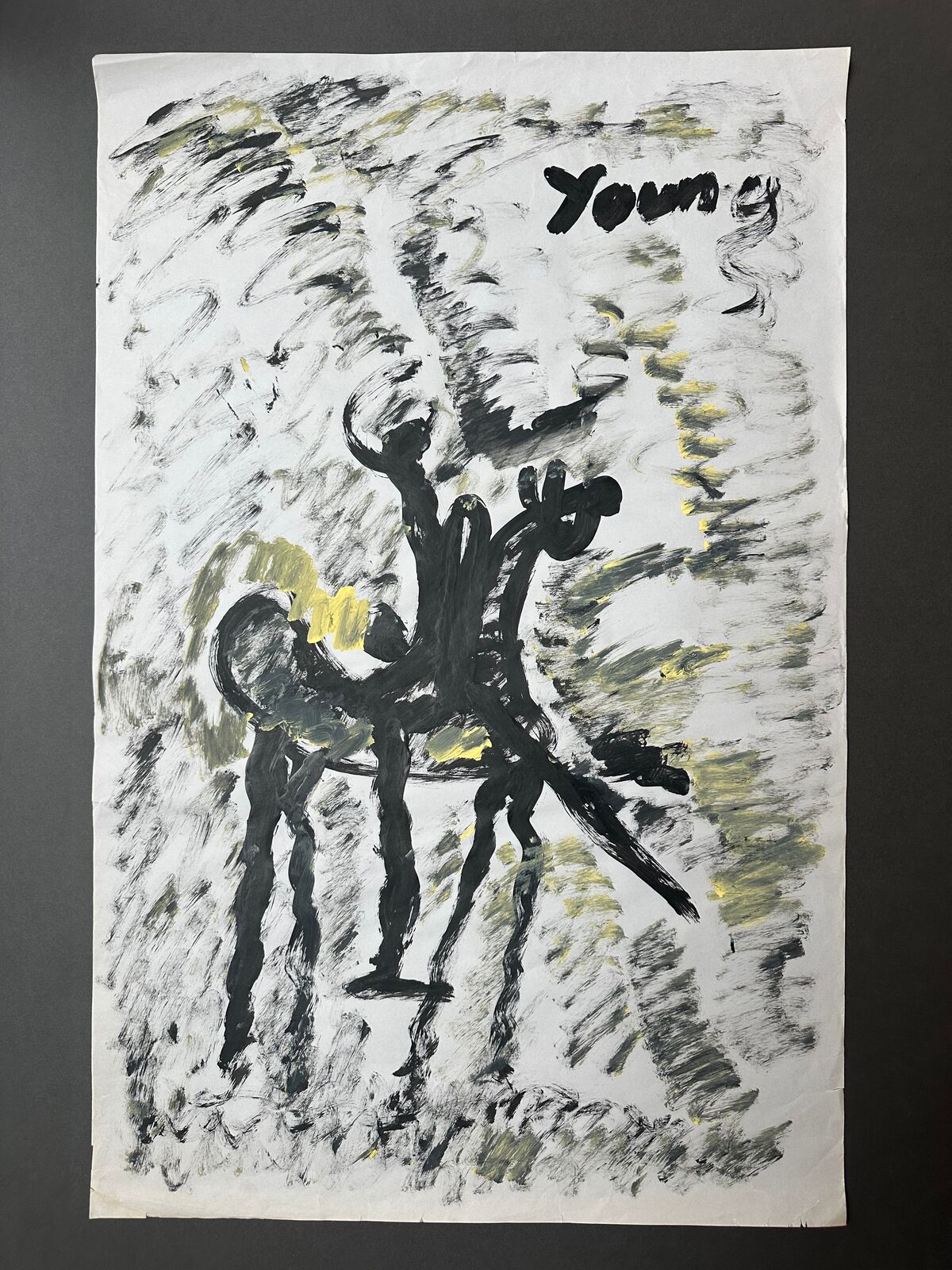 Artwork by Purvis Young, Untitled painting of man on horse, Made of Paint on newsprint 