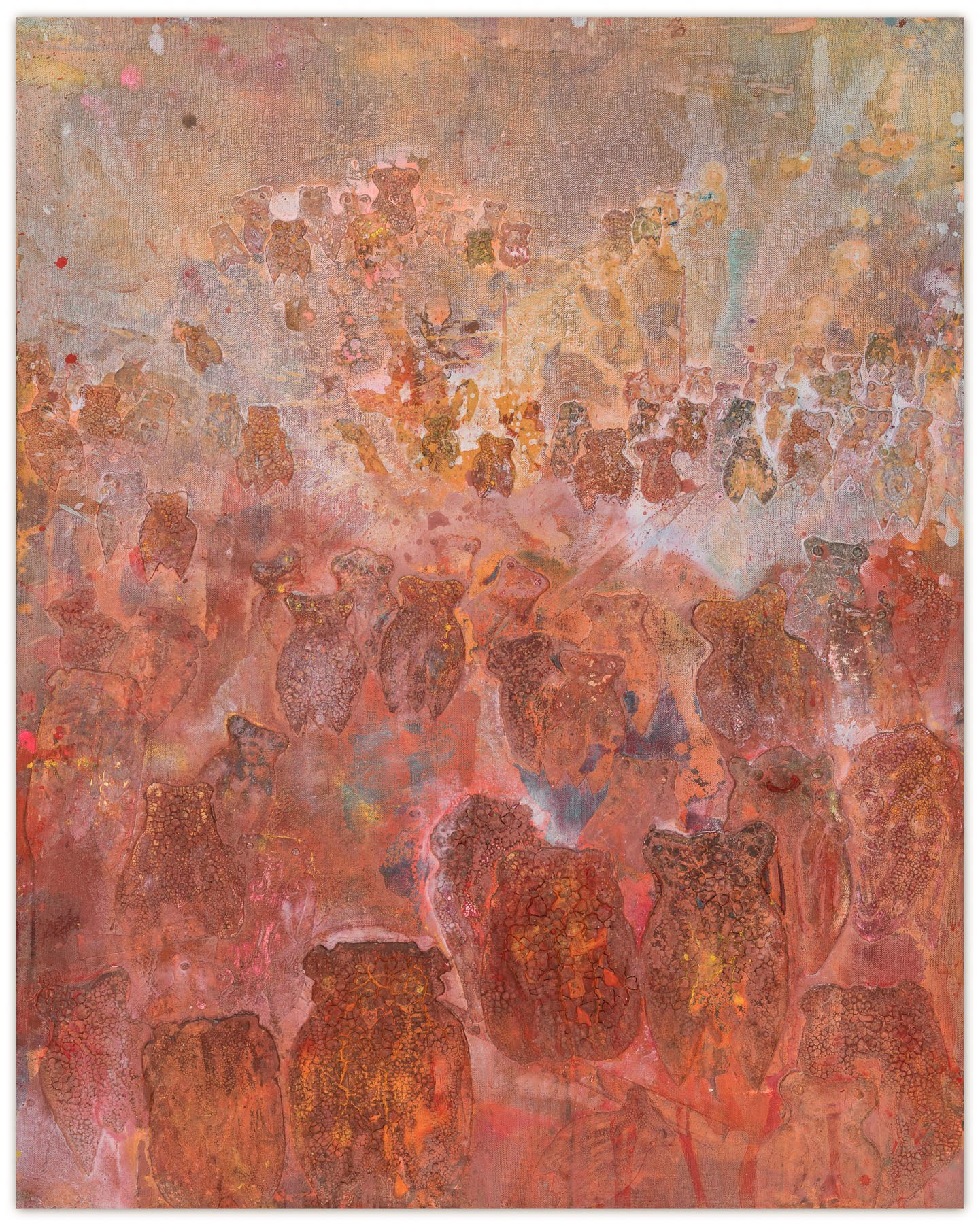 A painting of a group of people in a field.