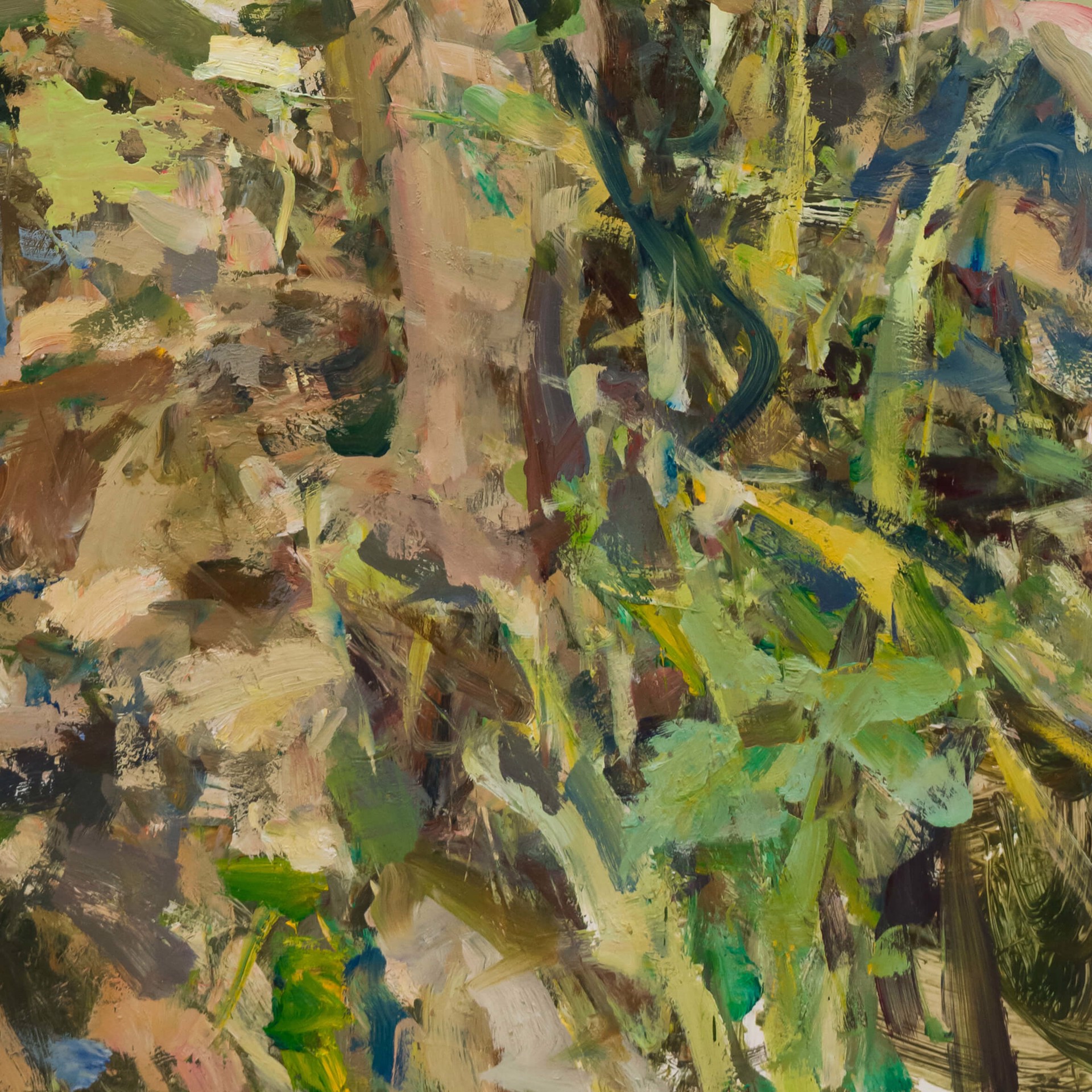 A painting of a nude woman walking through the woods.
