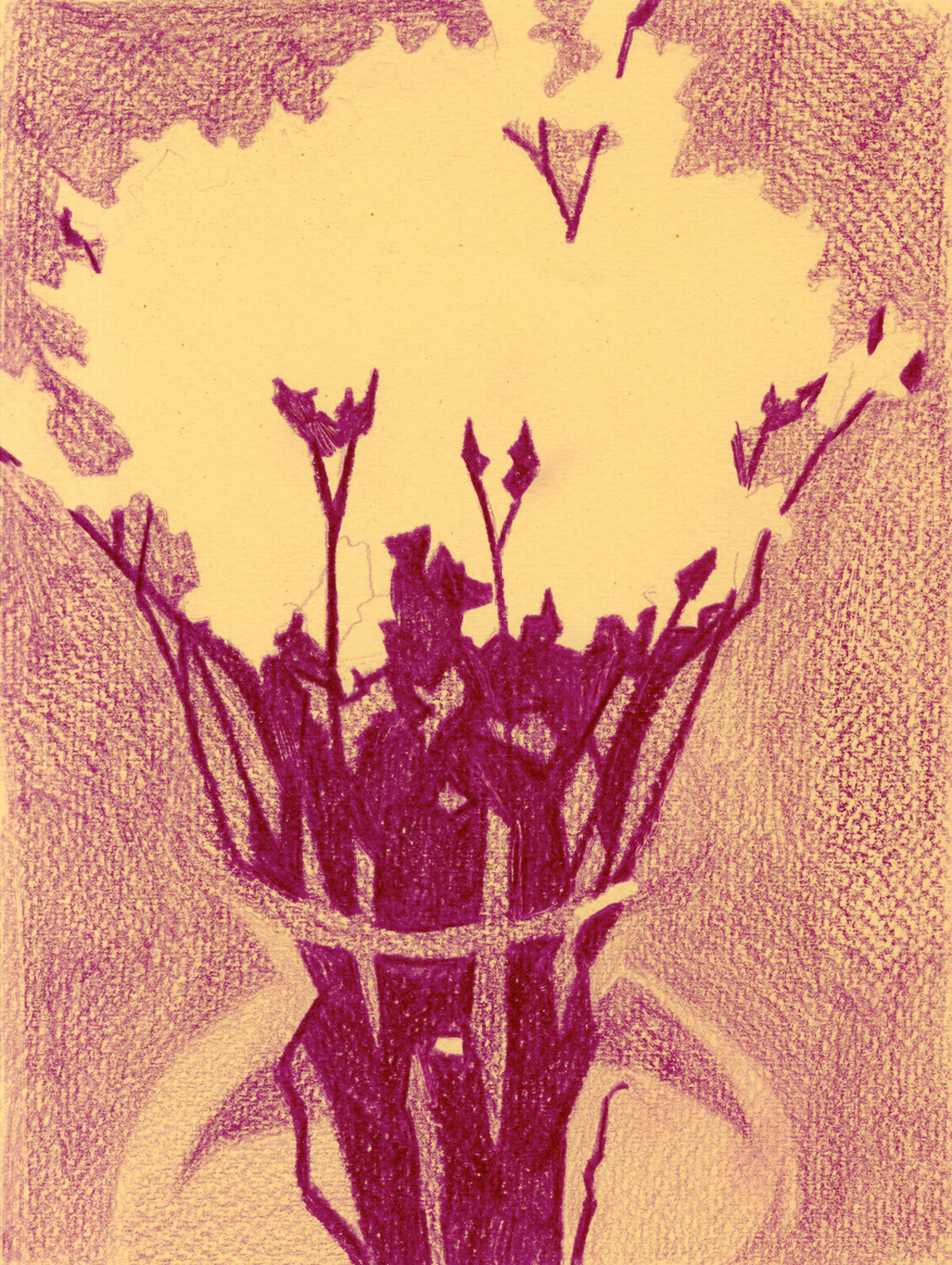 A drawing of a vase with flowers in it. 