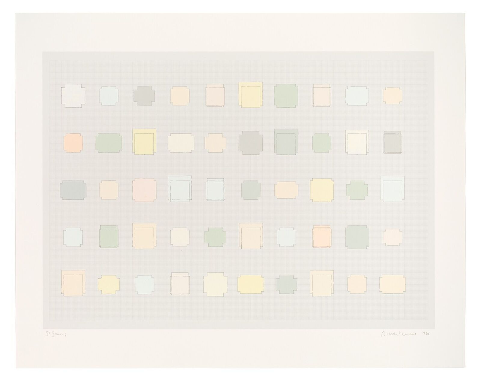 Artwork by Rachel Whiteread, 50 Spaces, Made of 24 Colour Screenprint on Somerset Tub Sized White 410gsm 