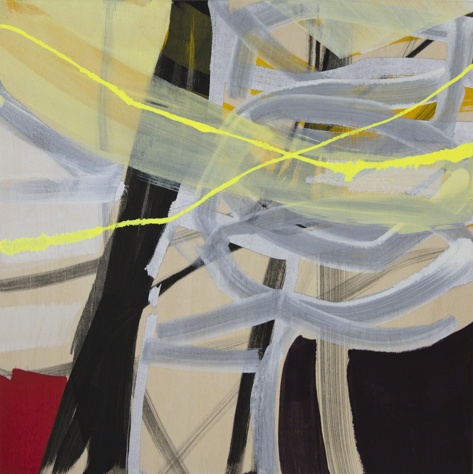 A painting with yellow and black lines on a white background.