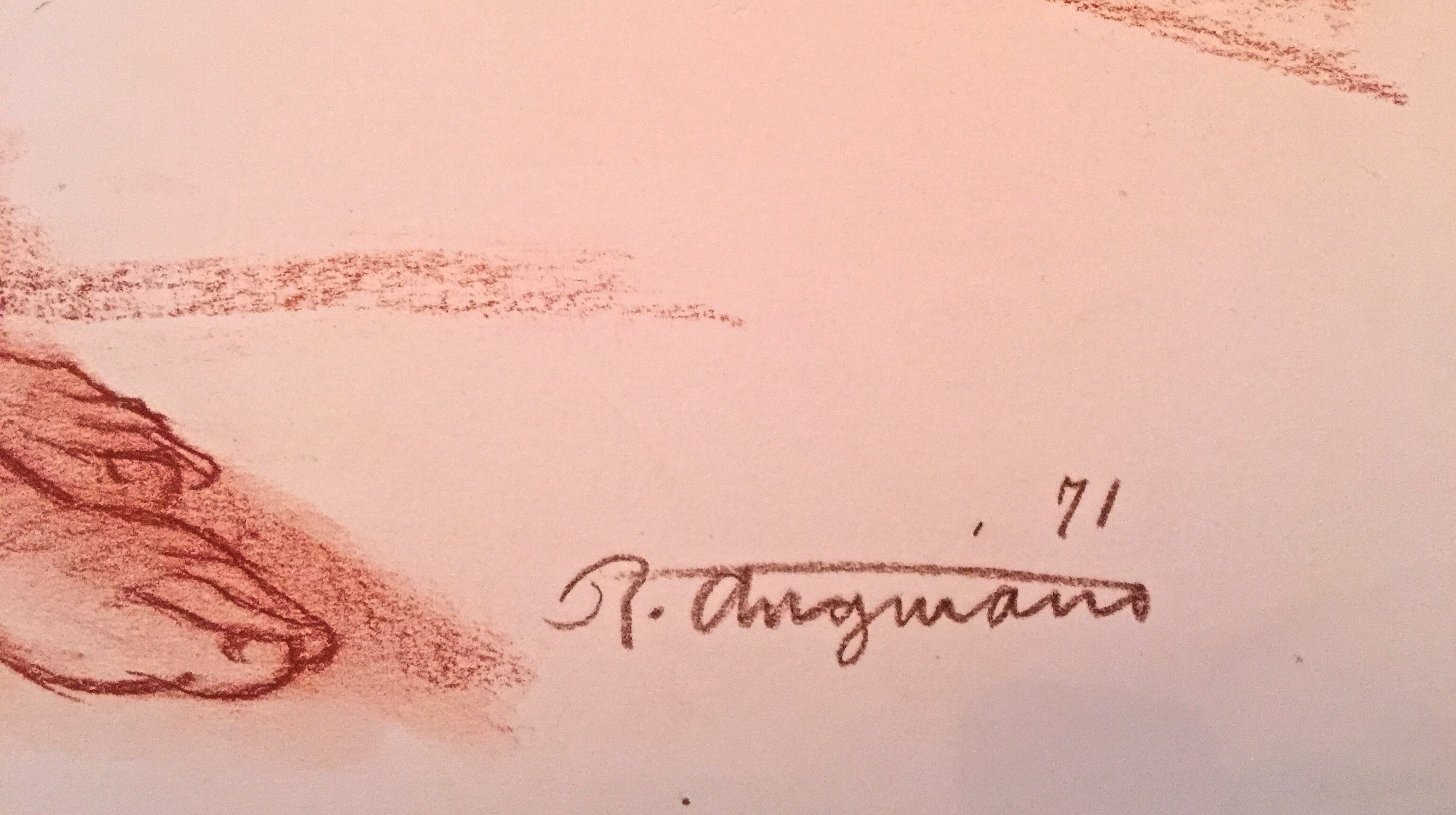 Artwork by Raúl Anguiano, Desnudo de pie, Made of Sanguine And Pastel On Paper 