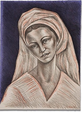 Mujer con rebozo blanco by Raúl Anguiano, 1981