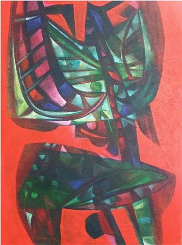 a painting of a woman in a red dress