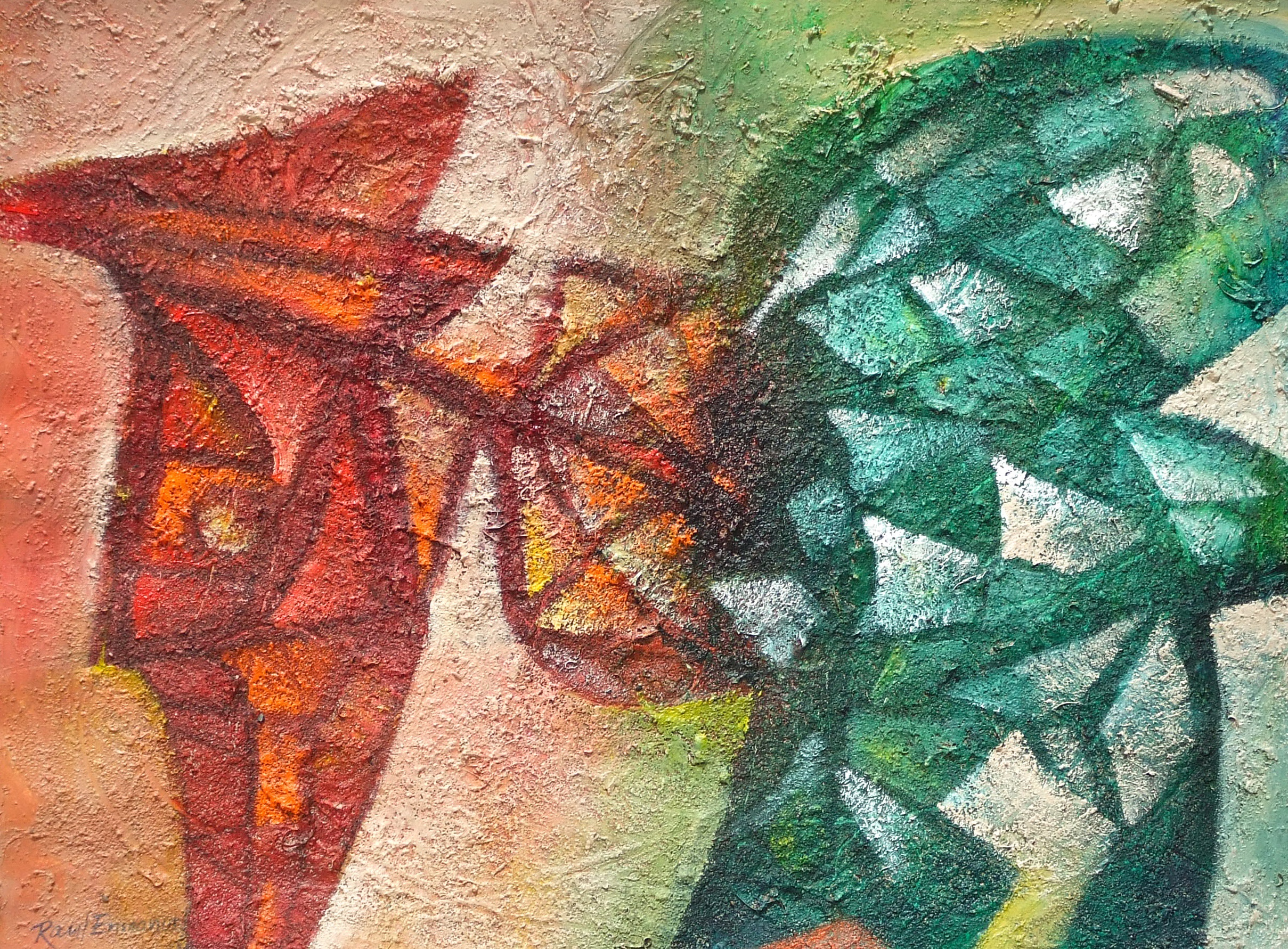 Artwork by Raul Enmanuel, Simbolos y texturas, Made of Acrylic, Charcoal, Modeling Paste, And Wood Fibers, On 140 Lb. Arches Aquarelle Paper, With Deckled Edges 