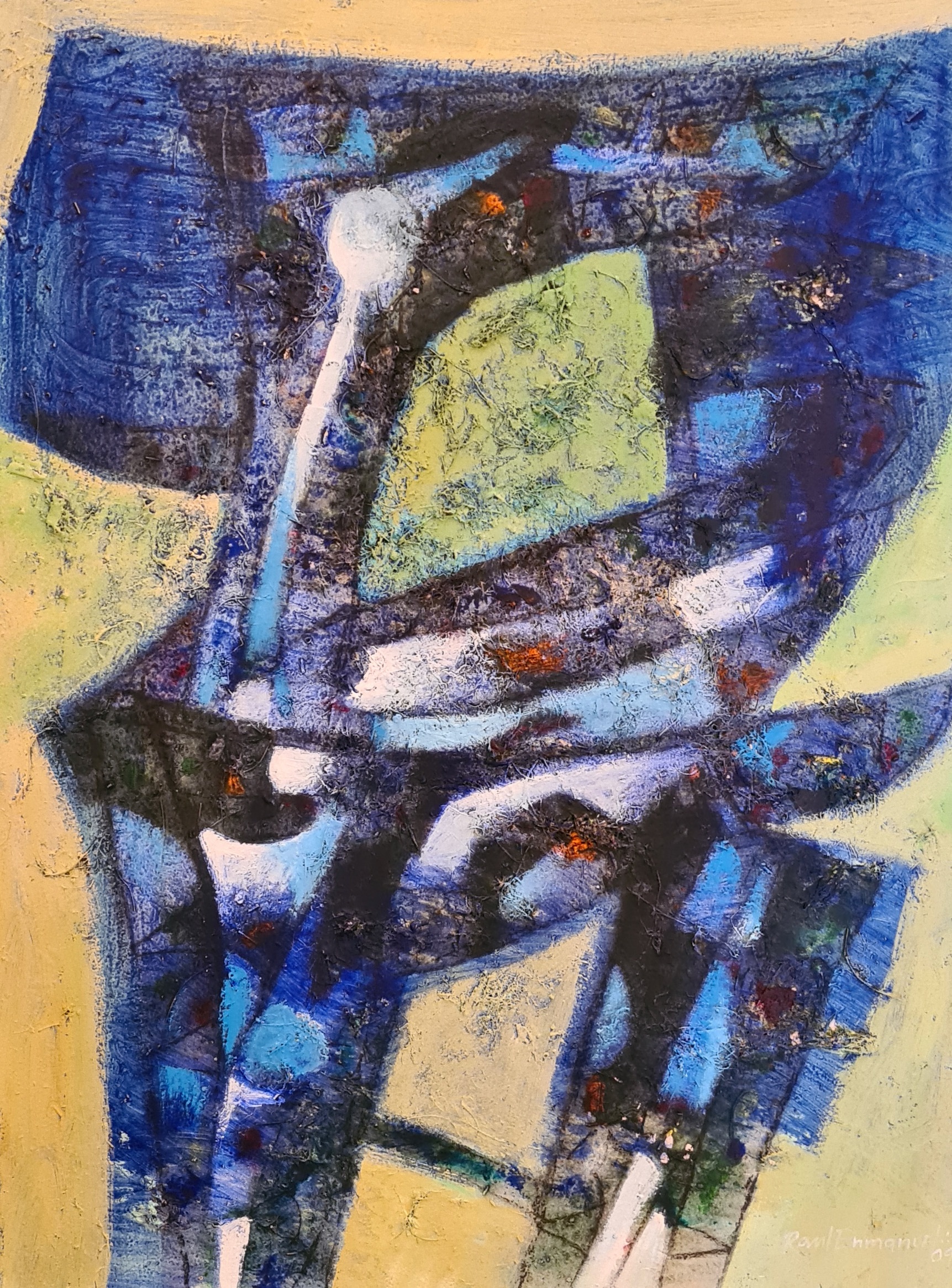 Artwork by Raul Enmanuel, Similar, Made of Acrylic, Charcoal, Modeling Paste, And Natural Fibers, On 140 Lb. Arches Aquarelle Paper, With Deckled Edges 