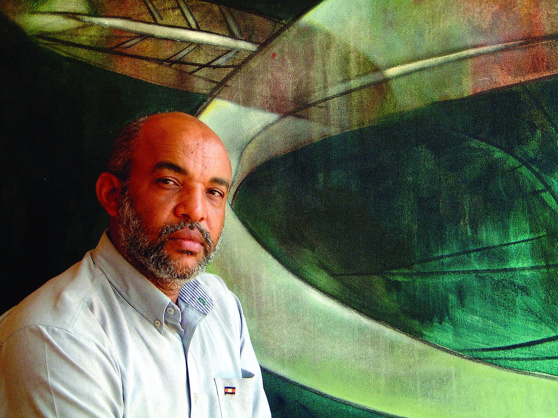 A drawing of a piece of art that is on a white surface.