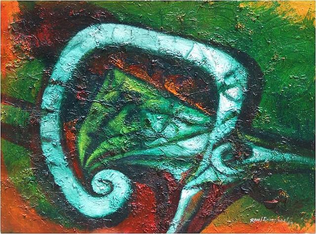 Artwork by Raul Enmanuel, Simbolo en la jungla, Made of Acrylic, Charcoal, Modeling Paste, And Natural Fibers, On 140 Lb. Arches Aquarelle Paper, With Deckled Edges 