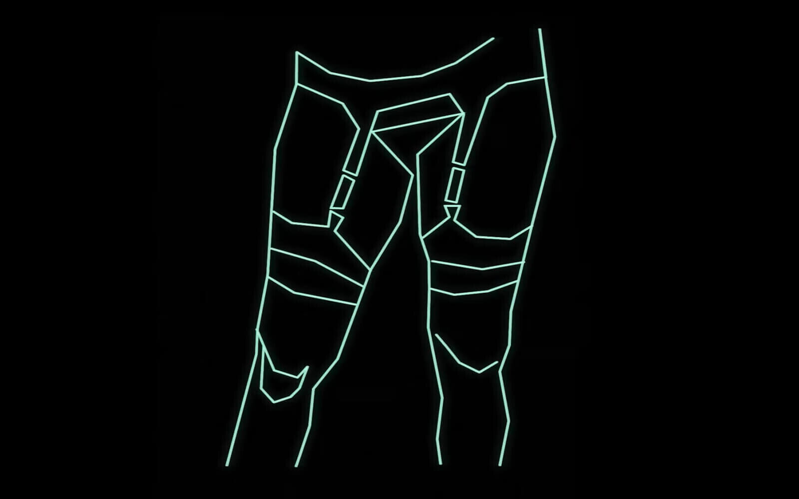 A pair of green neon pants on a black background.