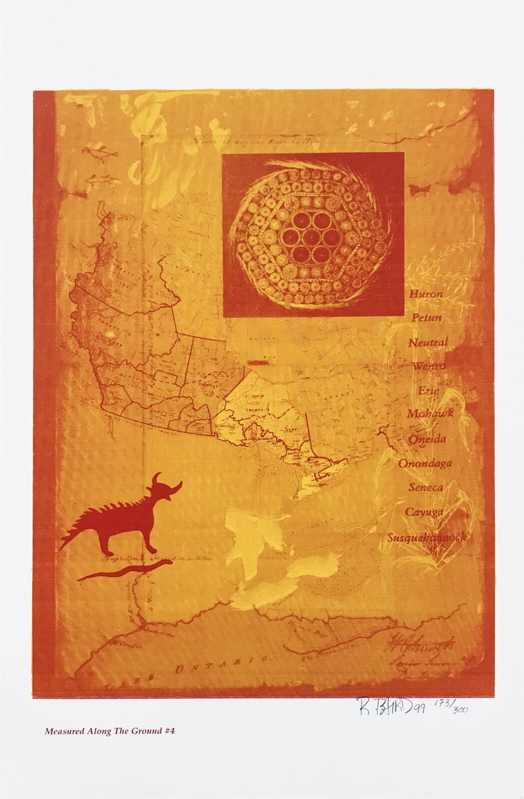 A map of the United States of America with a red and gold design on it.