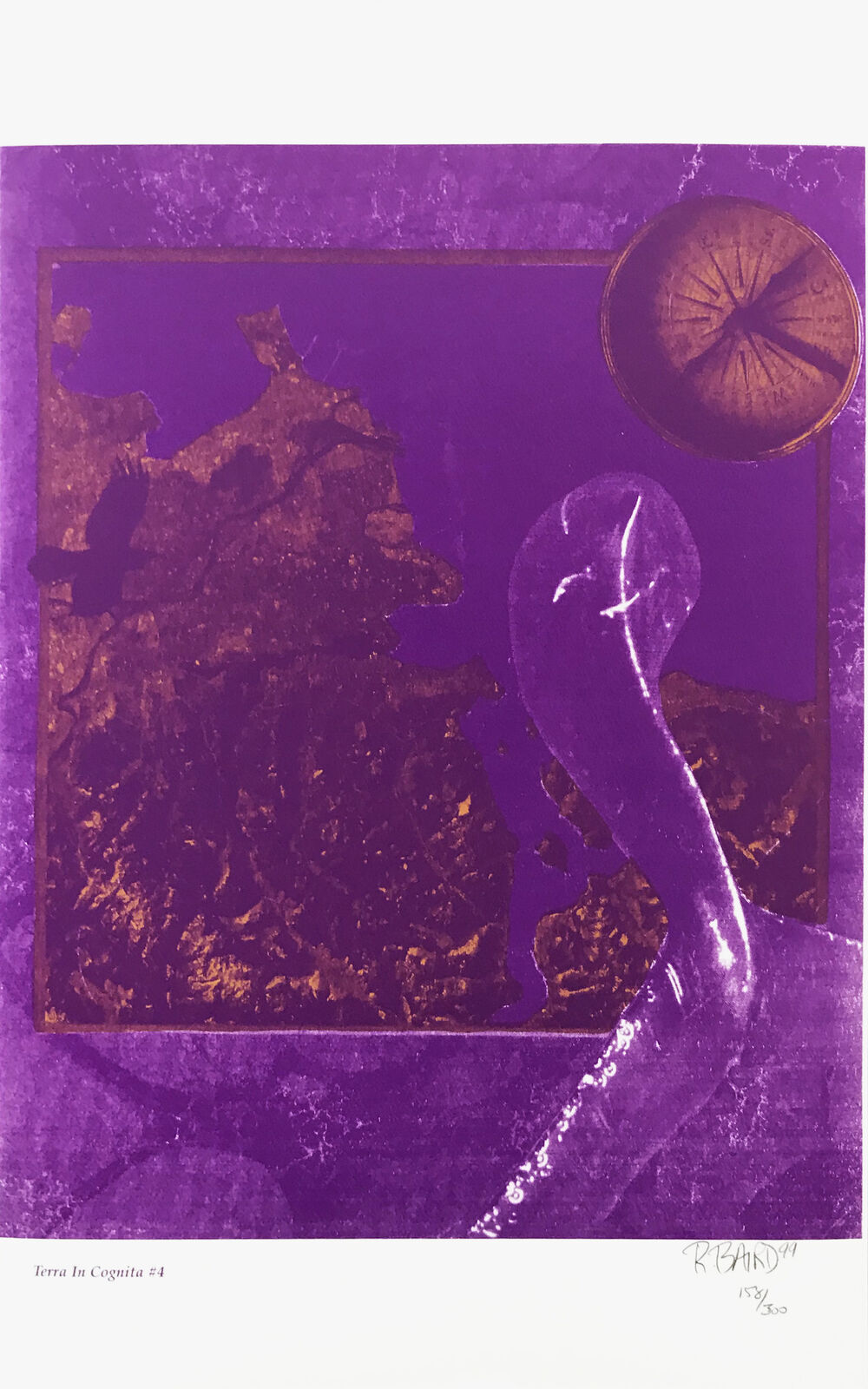 A purple and gold print of a snake on a purple background.