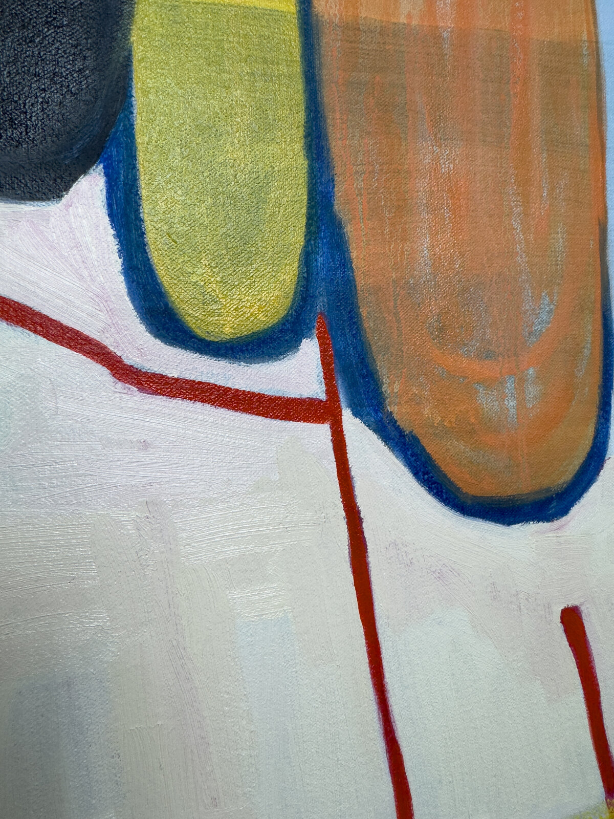 An abstract composition featuring geometric shapes and vibrant colors within a structured, framed layout.