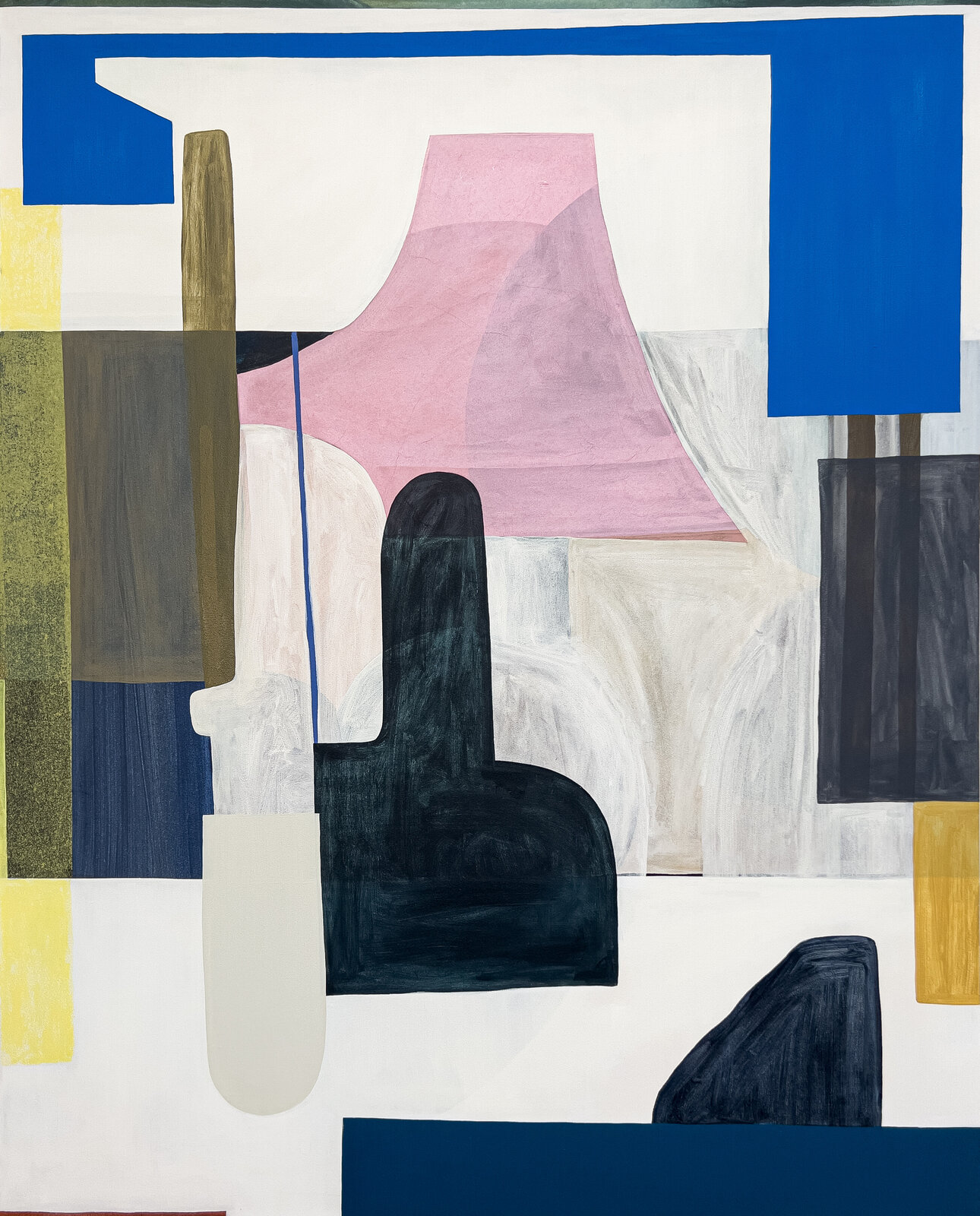An abstract composition blending geometric shapes with soft, organic forms in a muted color palette.