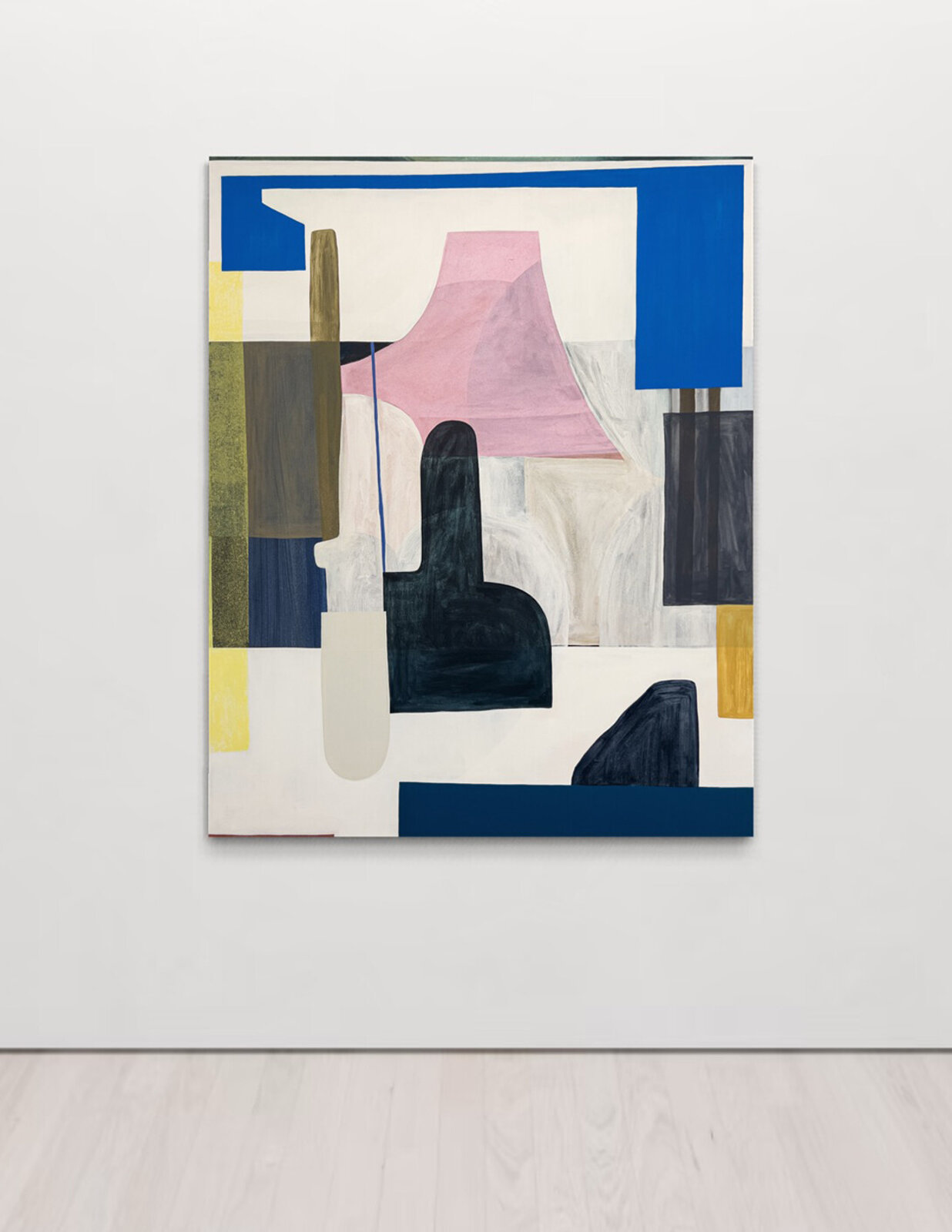 An abstract composition blending geometric shapes with soft, organic forms in a muted color palette.