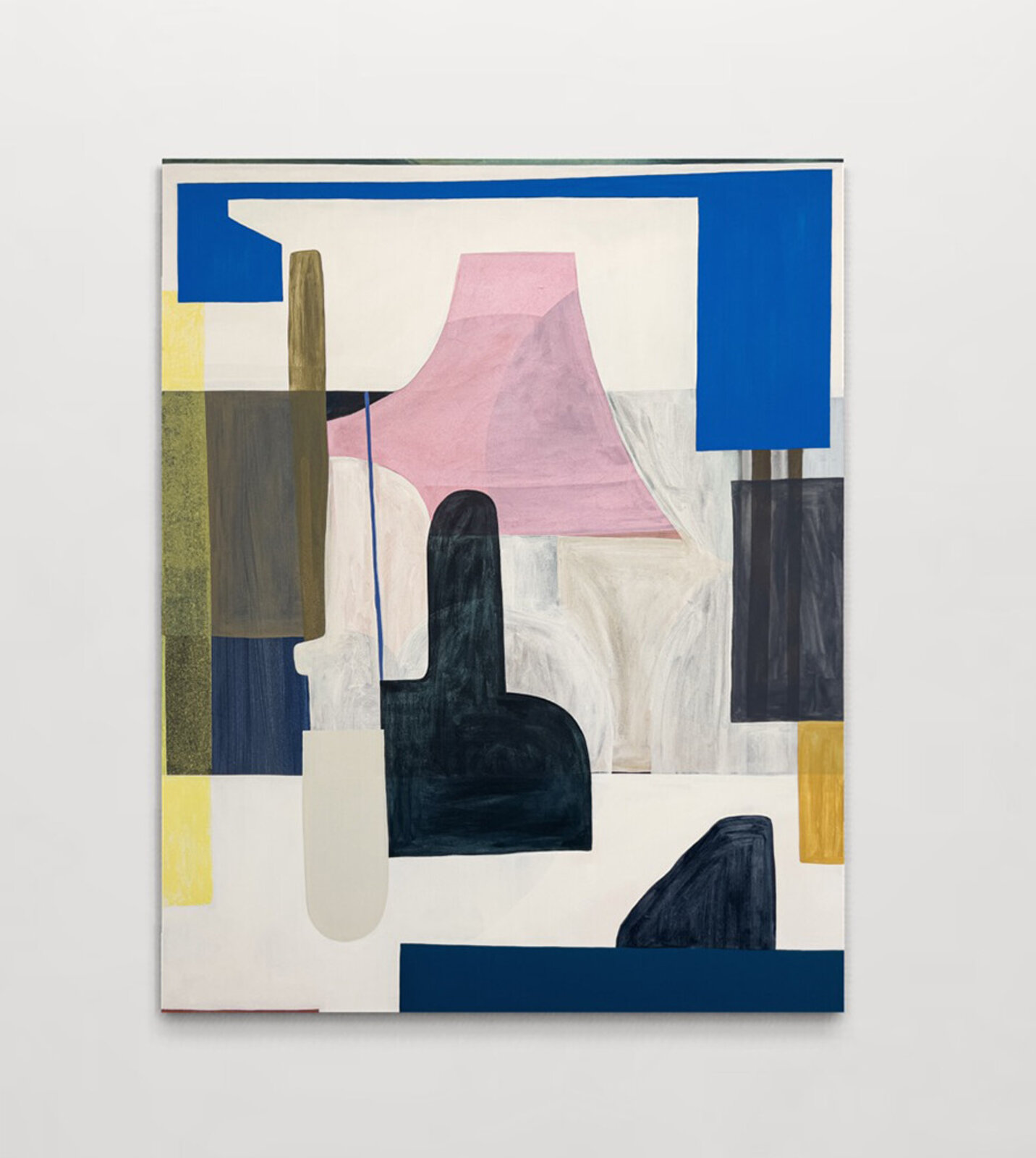 An abstract composition blending geometric shapes with soft, organic forms in a muted color palette.