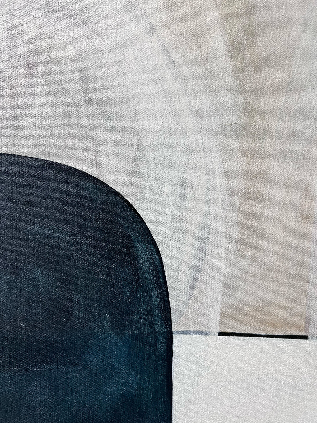 An abstract composition blending geometric shapes with soft, organic forms in a muted color palette.