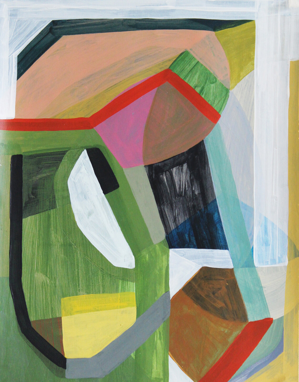 An abstract composition of geometric shapes and bold colors.