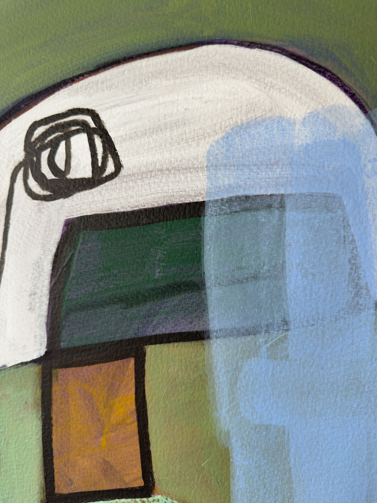 An abstract composition of a modern interior scene rendered in loose, expressive brushstrokes.