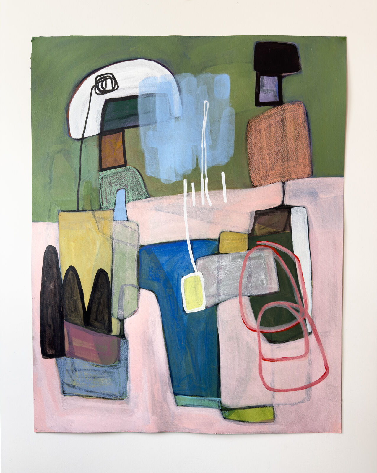 An abstract composition of a modern interior scene rendered in loose, expressive brushstrokes.