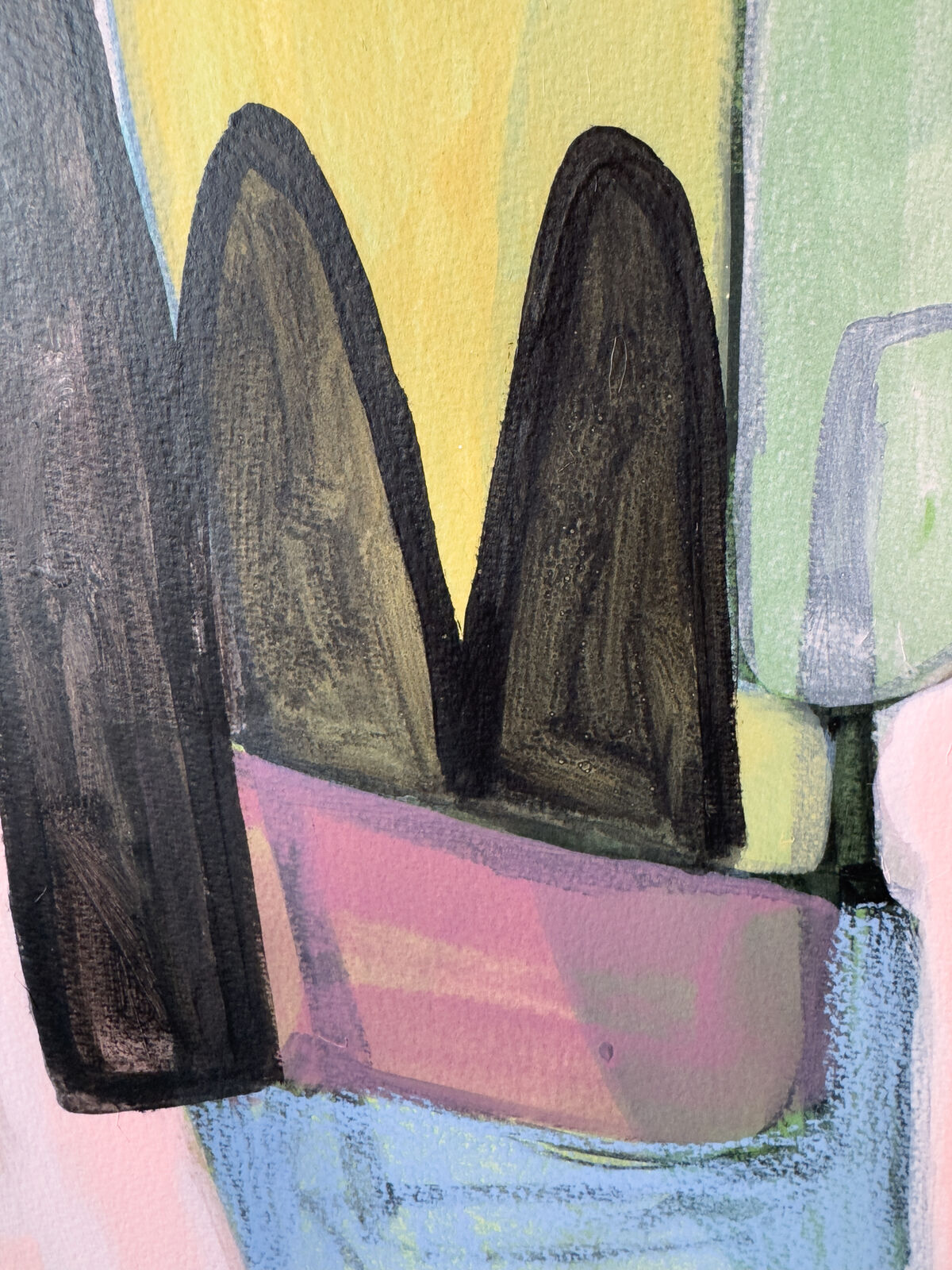 An abstract composition of a modern interior scene rendered in loose, expressive brushstrokes.
