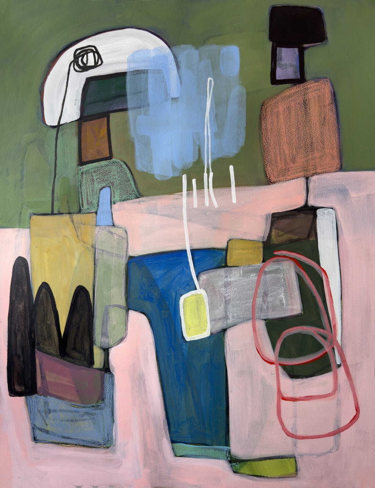 An abstract composition of a modern interior scene rendered in loose, expressive brushstrokes.