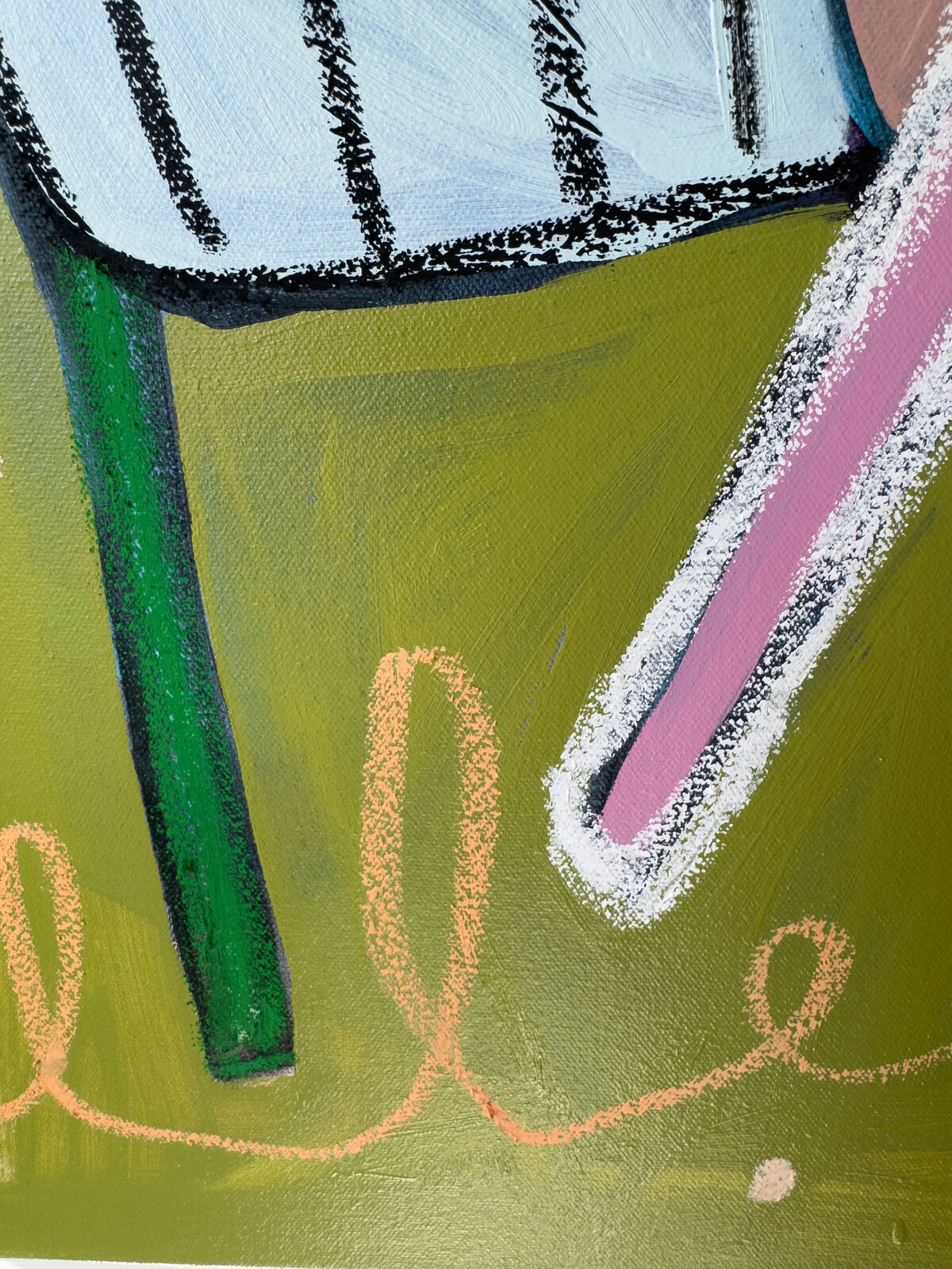 A colorful, abstract composition of stylized objects against a dark background.