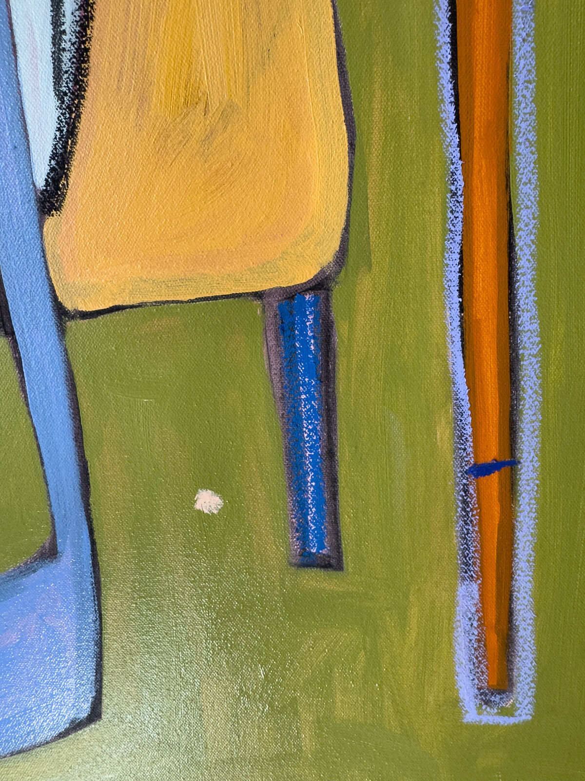 A colorful, abstract composition of stylized objects against a dark background.