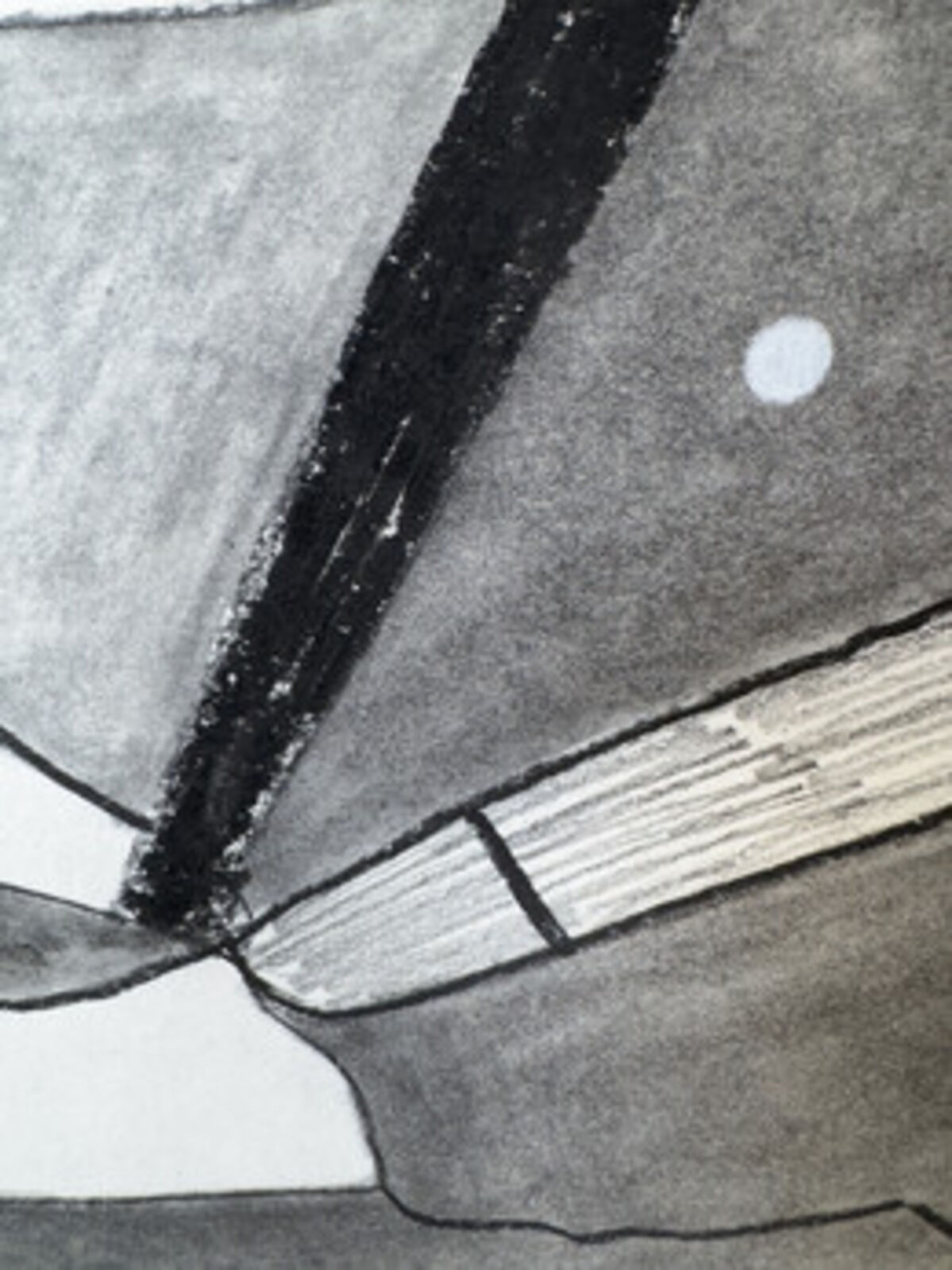 A monochromatic drawing of a still life featuring a striped chair, a book, and a pen on a gray background.