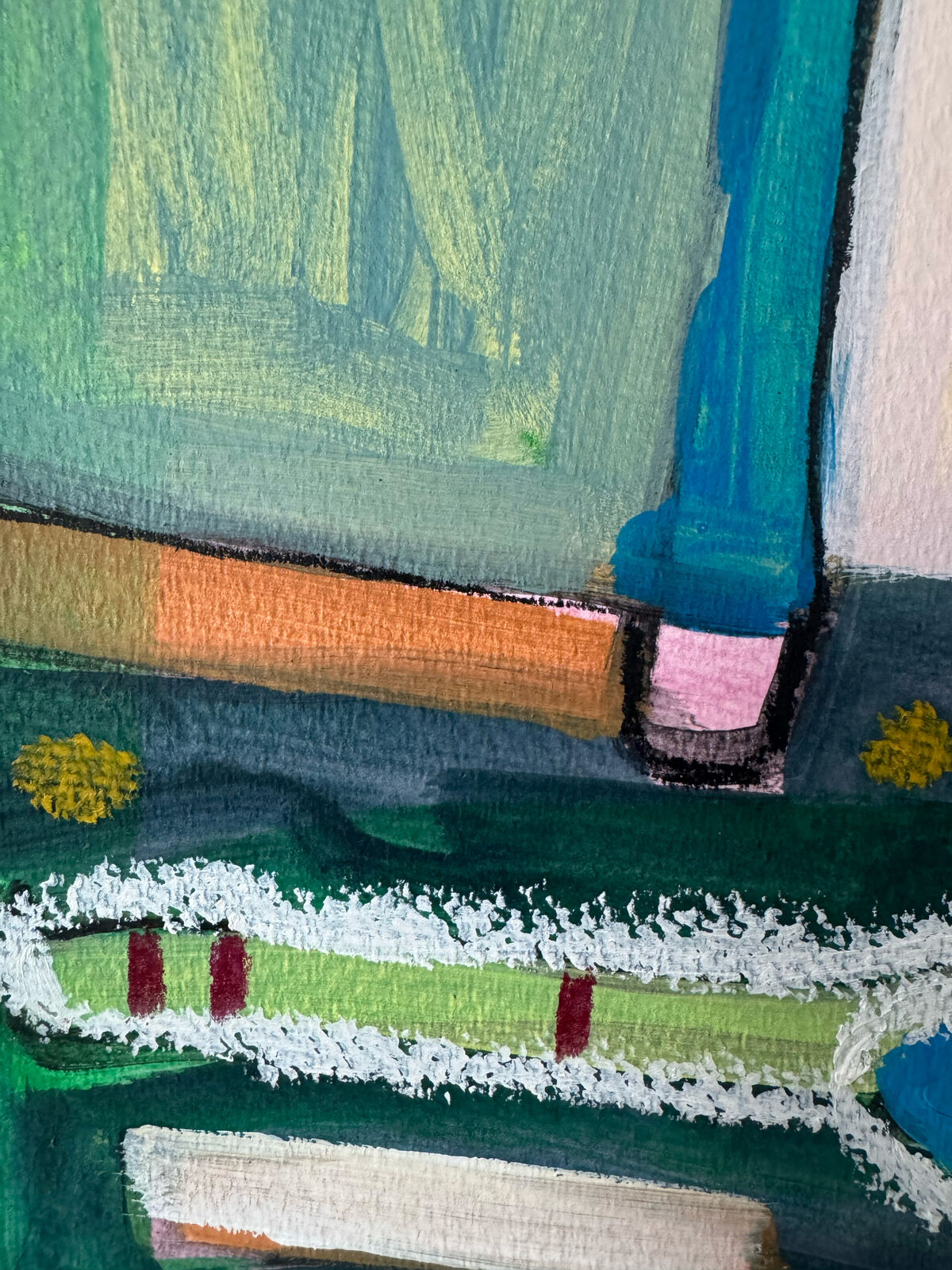 A colorful, abstract composition of a kitchen sink scene with a toothbrush and sponge.